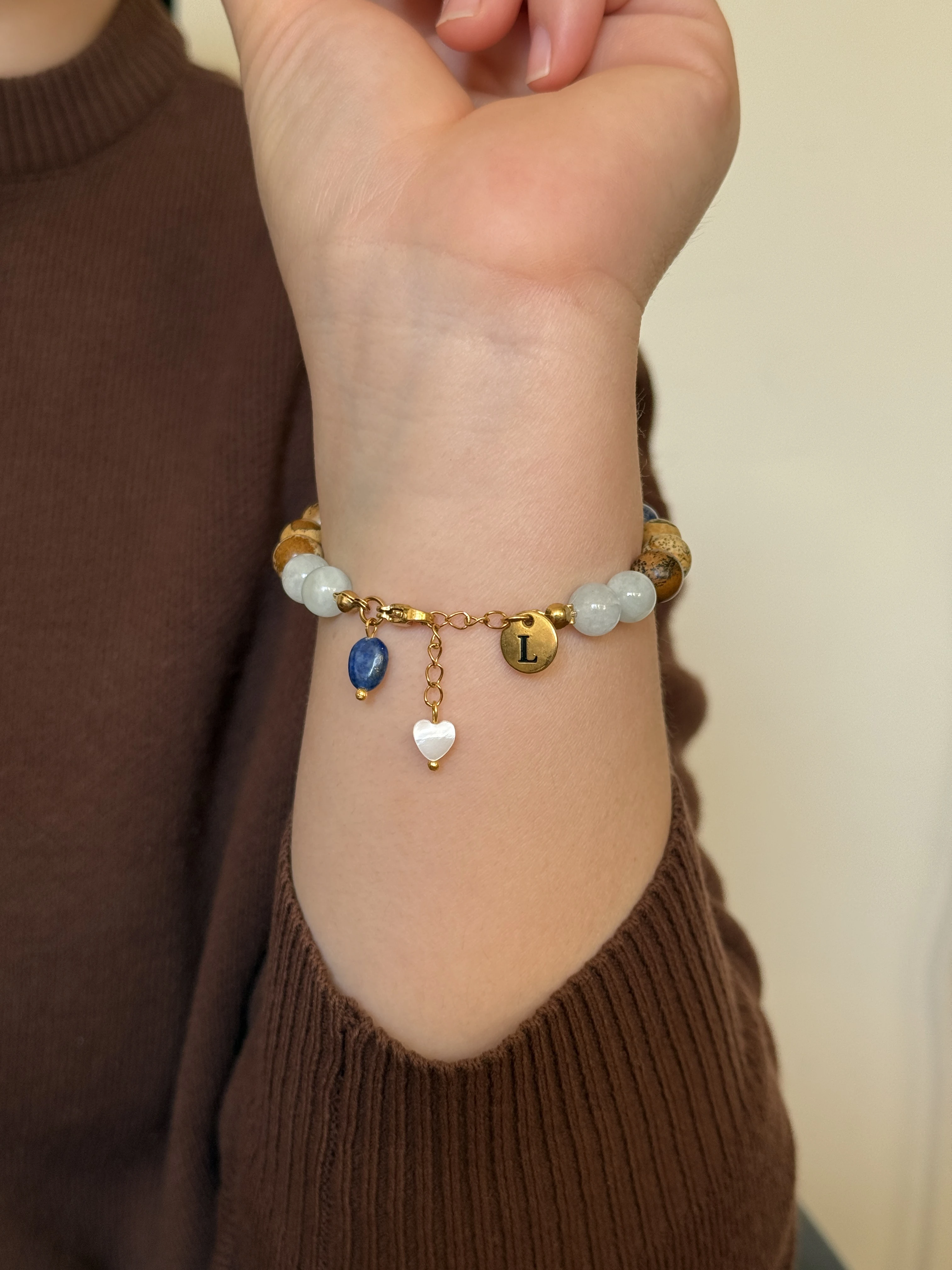 Terazi Burcu Kişiye Özel Doğal Taş Harf Bileklik