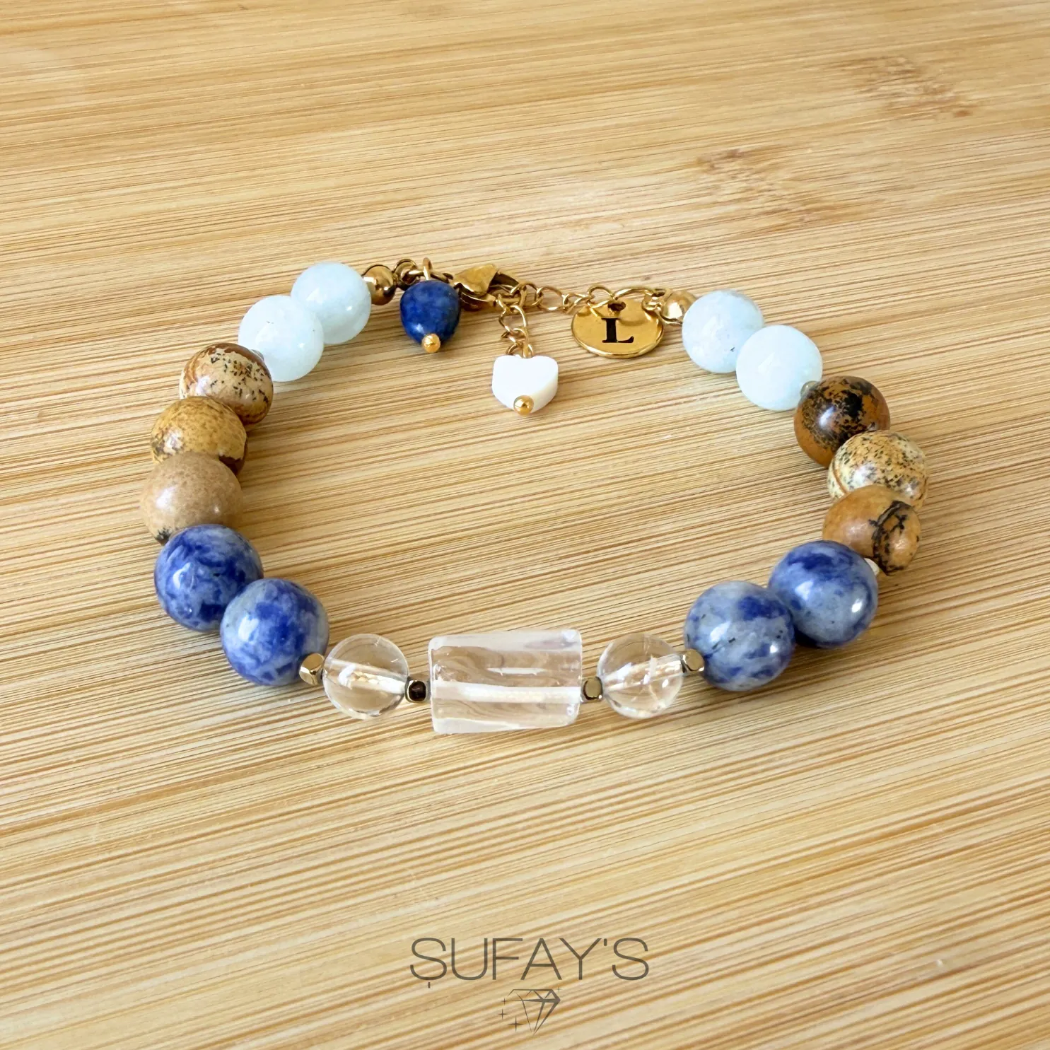 Terazi Burcu Kişiye Özel Doğal Taş Harf Bileklik