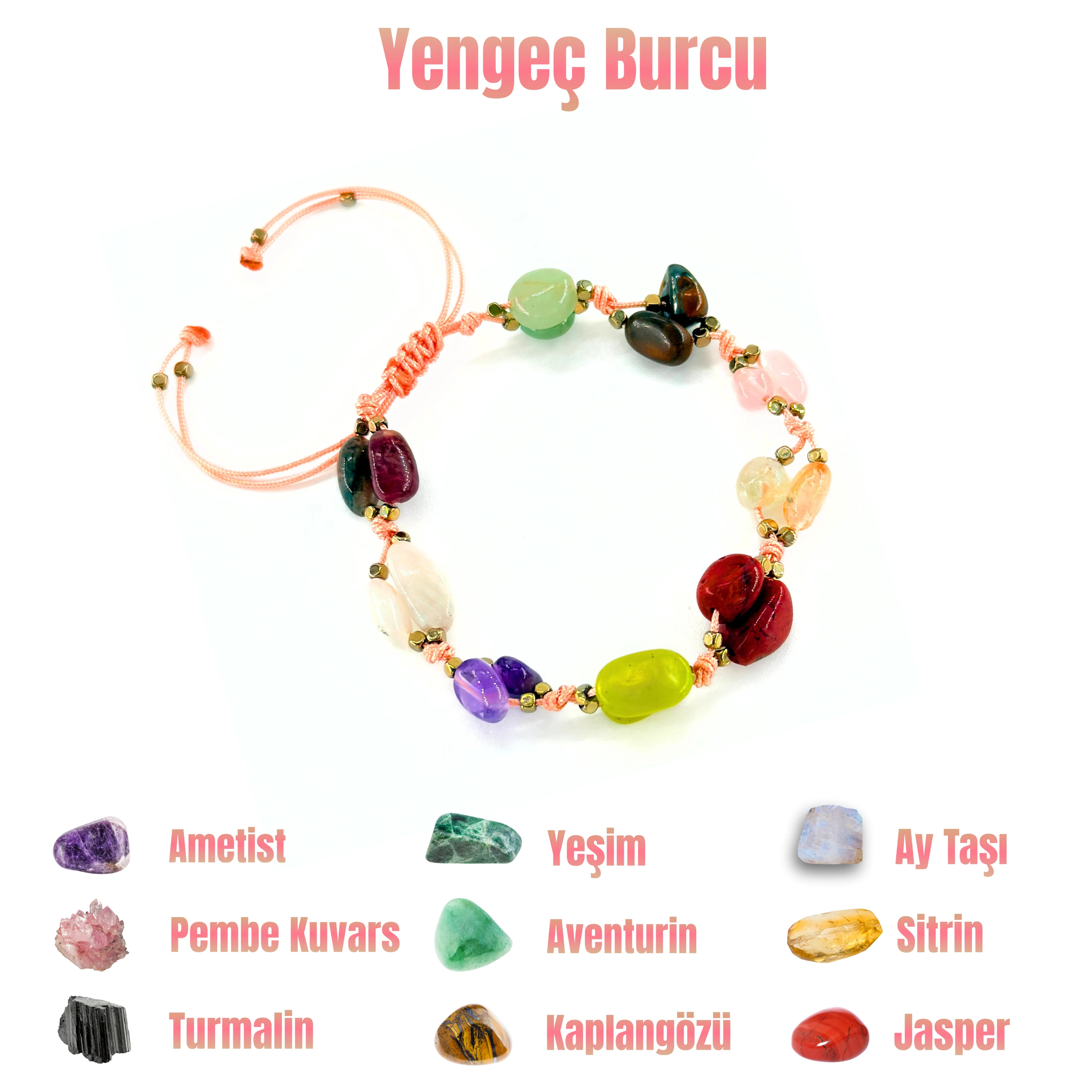 Yengeç Burcu Makrome Doğal Taş Bileklik