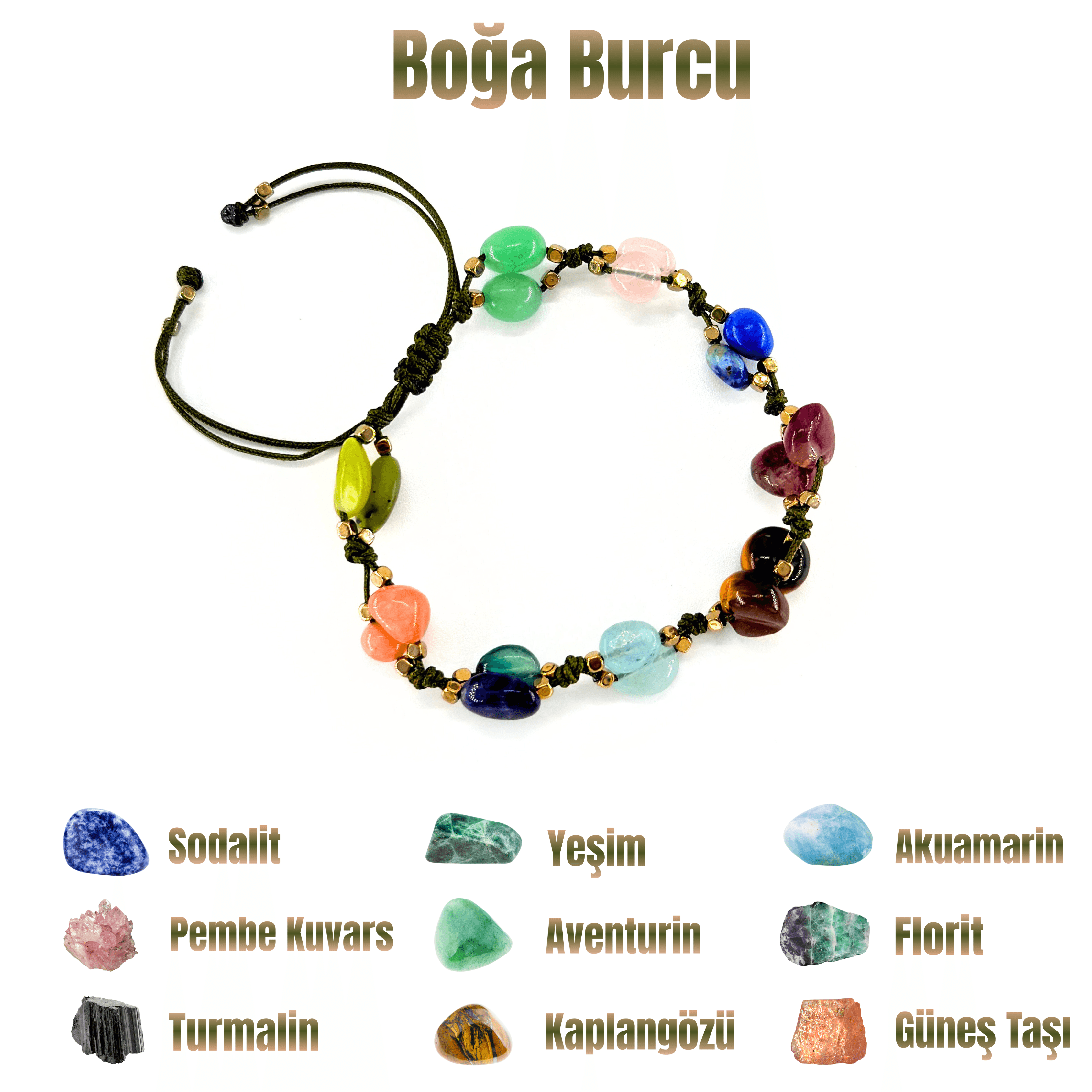Boğa Burcu Makrome Doğal Taş Bileklik
