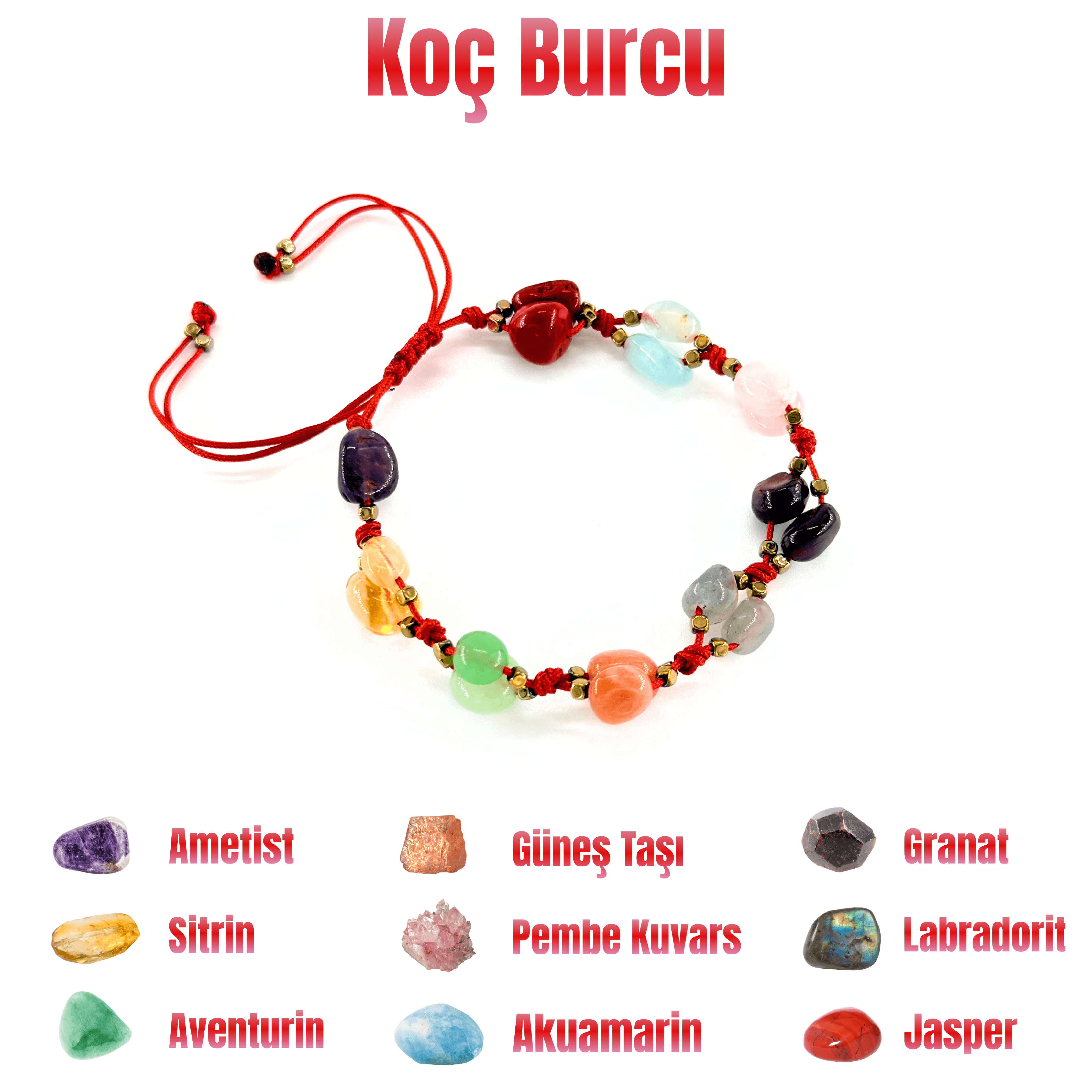 Koç Burcu Makrome Doğal Taş Bileklik
