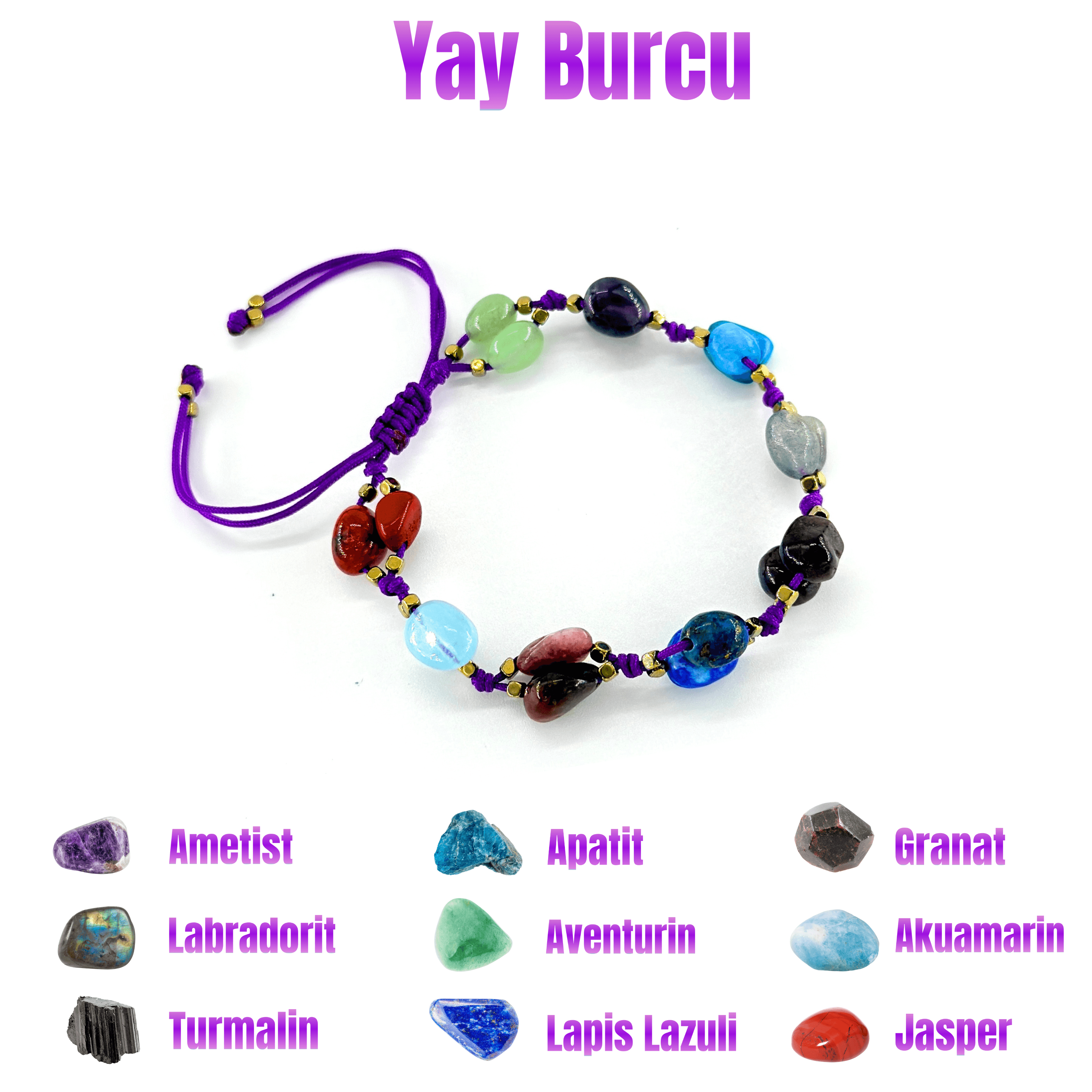 Yay Burcu Makrome Doğal Taş Bileklik