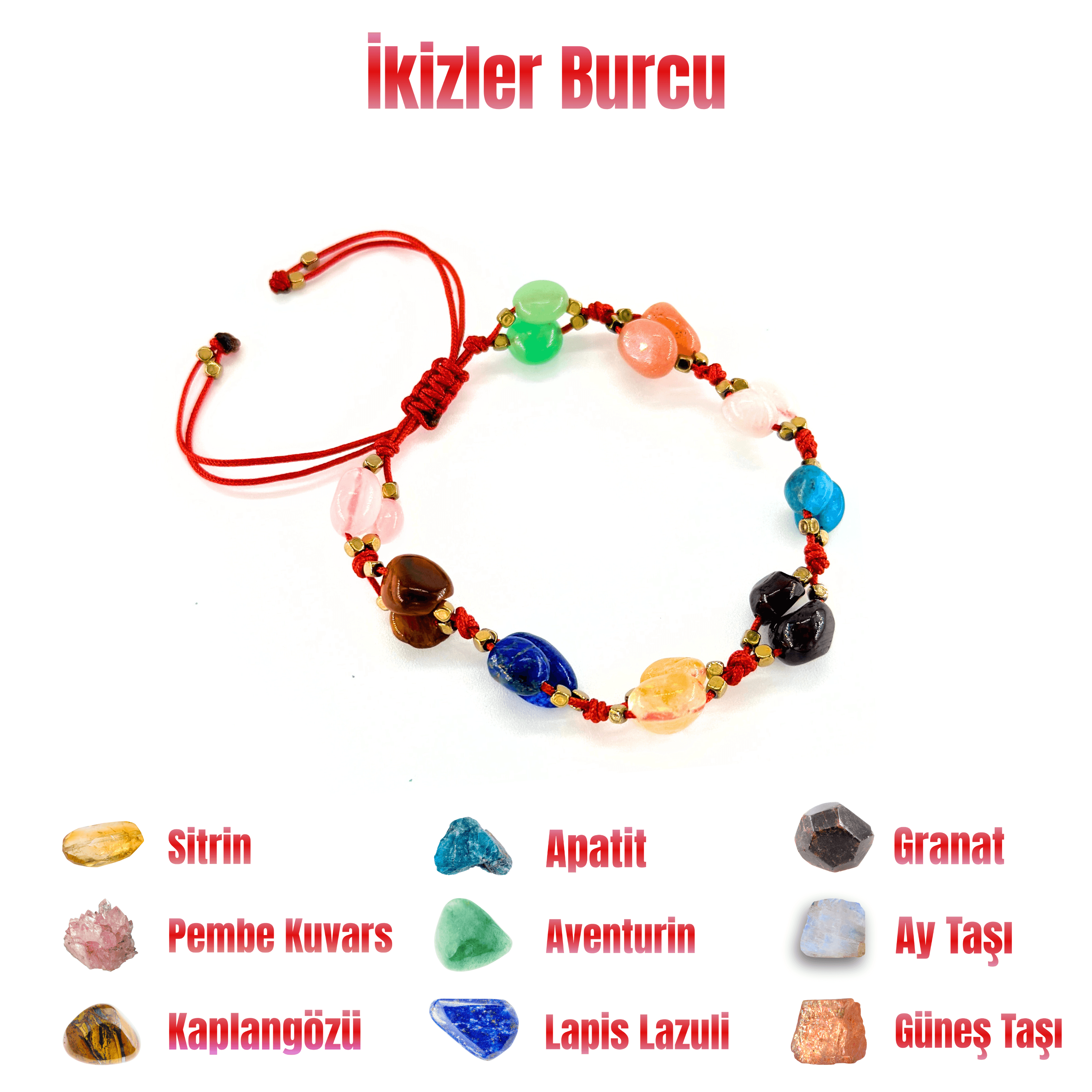 İkizler Burcu Makrome Doğal Taş Bileklik