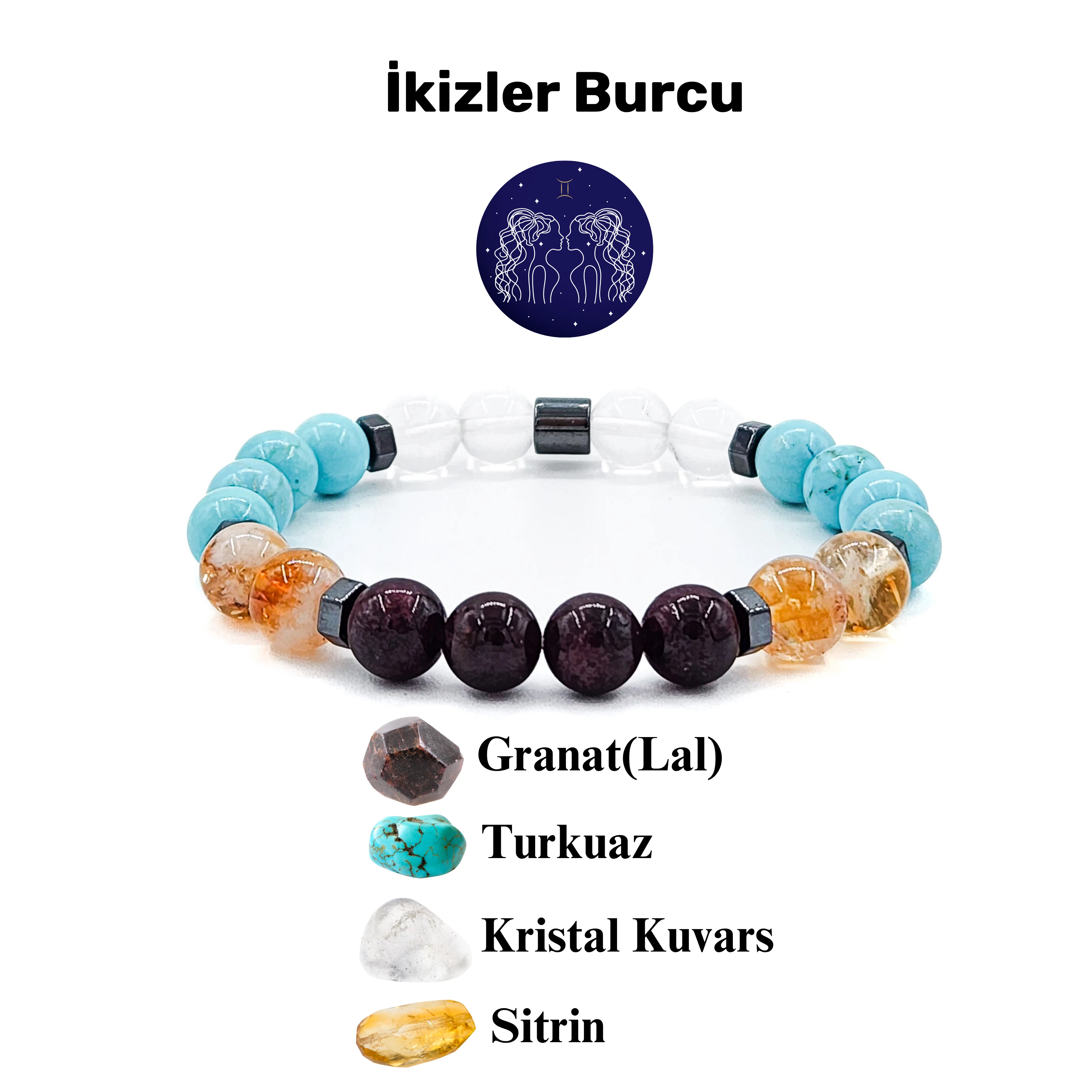 İkizler Burcu Doğal Taş Bileklik