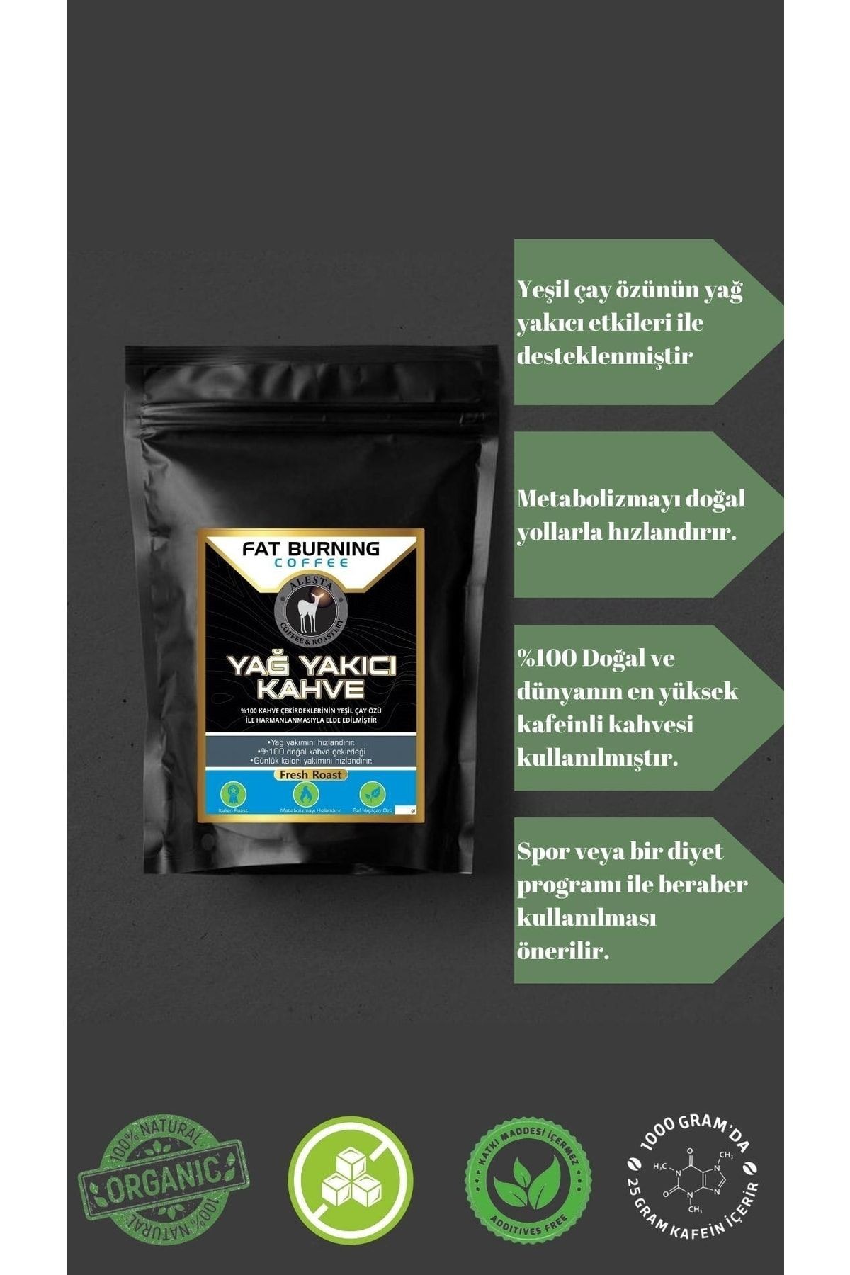 Yağ Yakıcı Kahve 500 gr | Yüksek Kafein Yeşil Çay Özü | Ketojenik & %100 Doğal Filtre Kahve