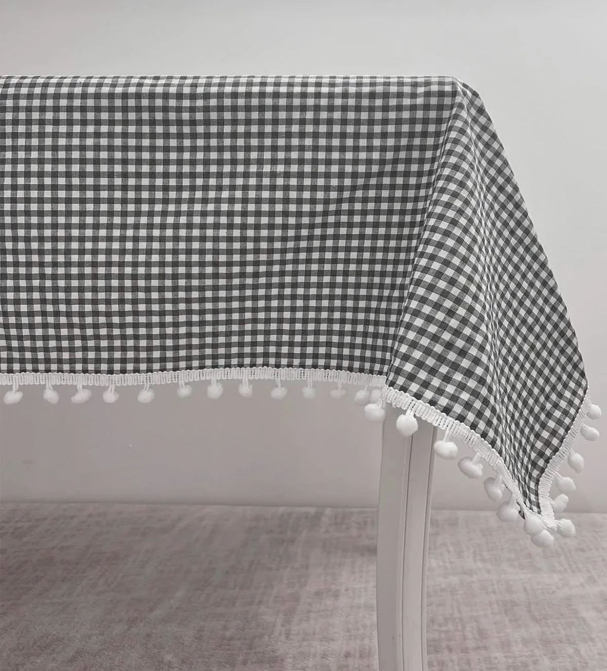 160x160 Ponponlu Ekose Sofra Bezi Gri