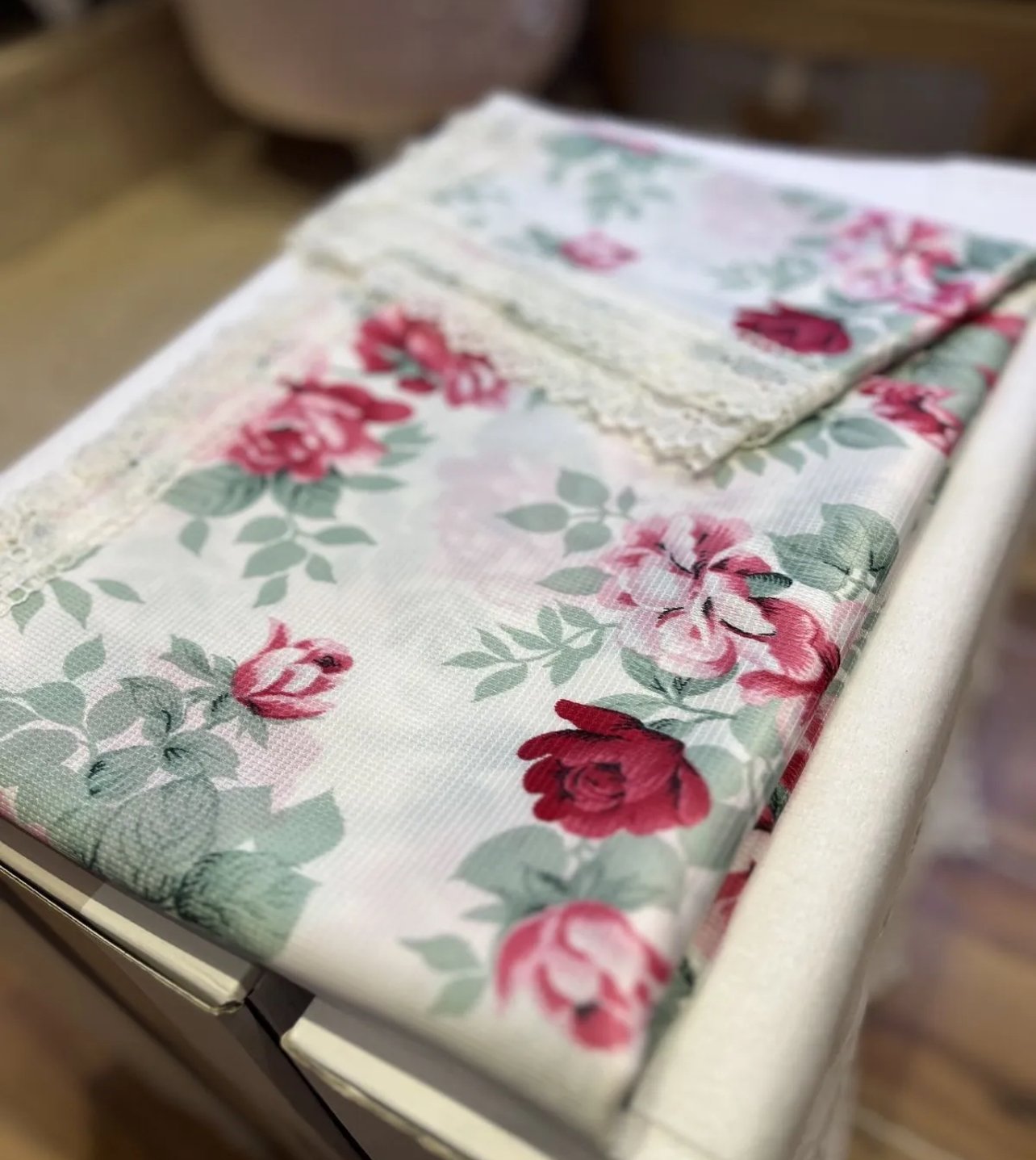 140x150 Raşel Güpürlü Sofra Bezi Yeşil Gül