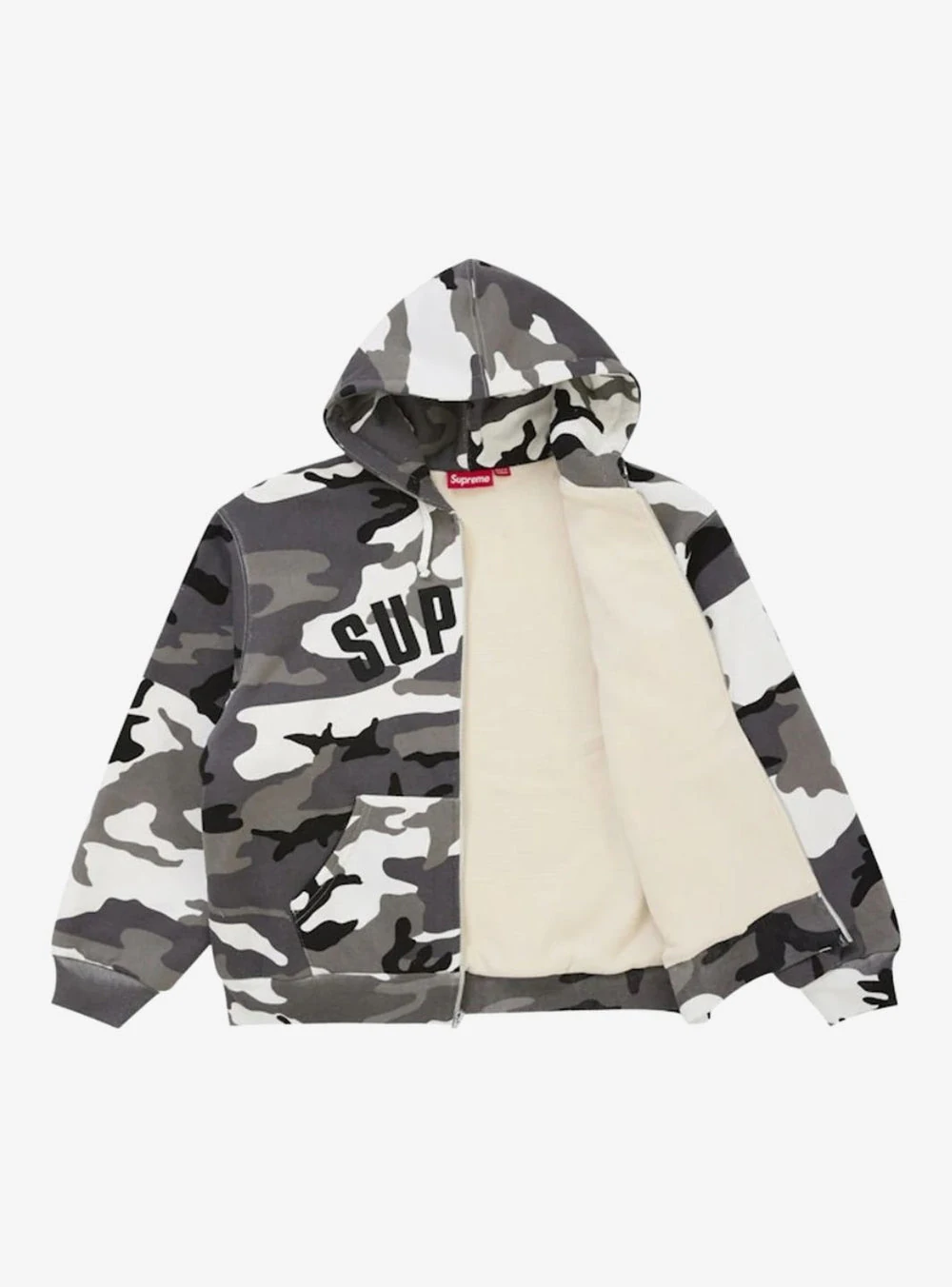 SUPREME ARC THERMAL LINED ZIP UP HOODED SWEATSHIRT SNOW CAMO