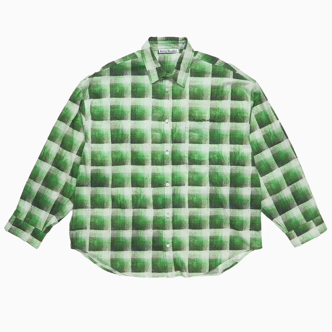 Acne Studios Check Button-Up Shirt Green