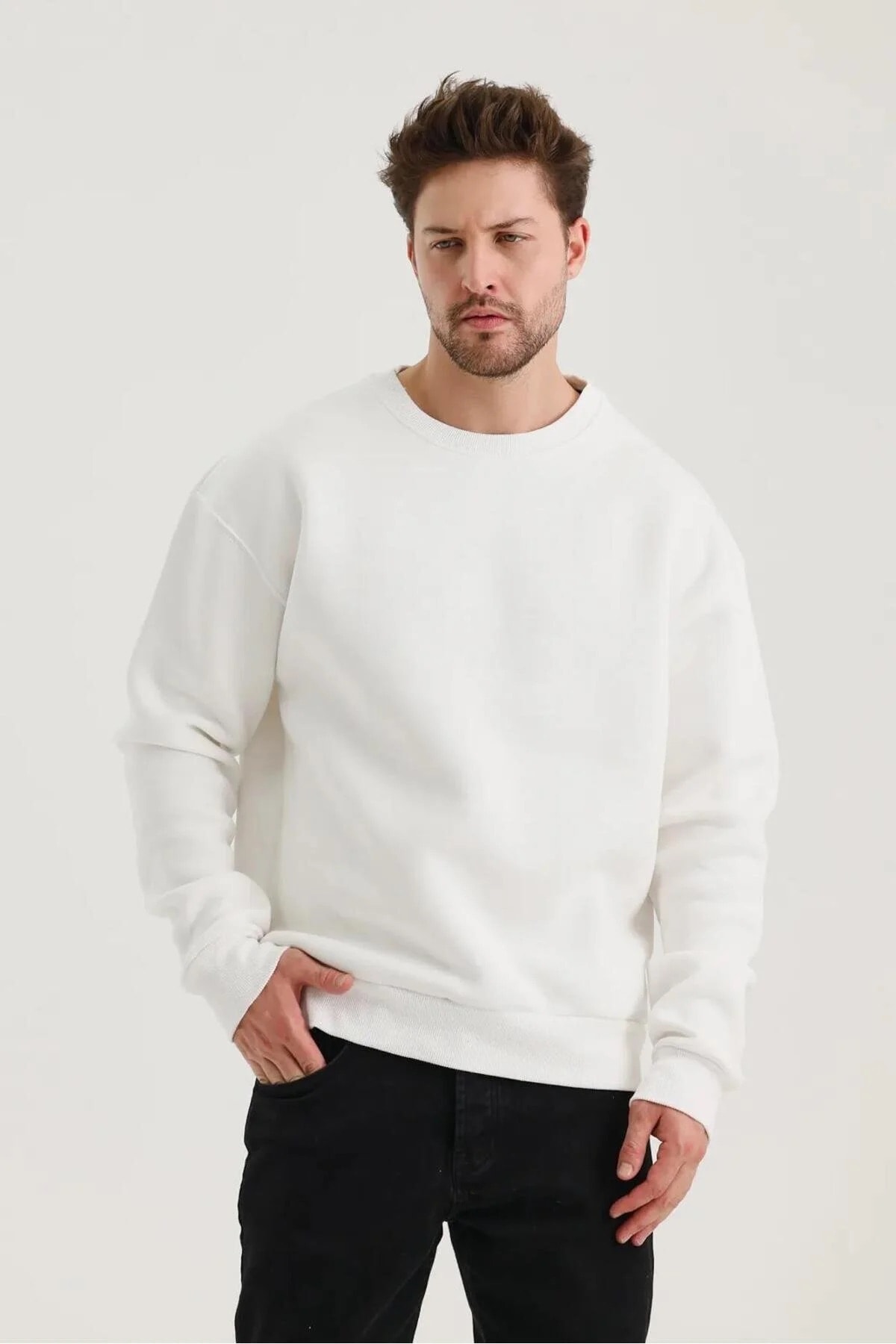 Beyaz Düz Sweatshirt
