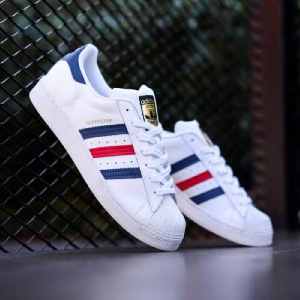 Adidas Kırmızı Mavi Çizgili Beyaz Superstar
