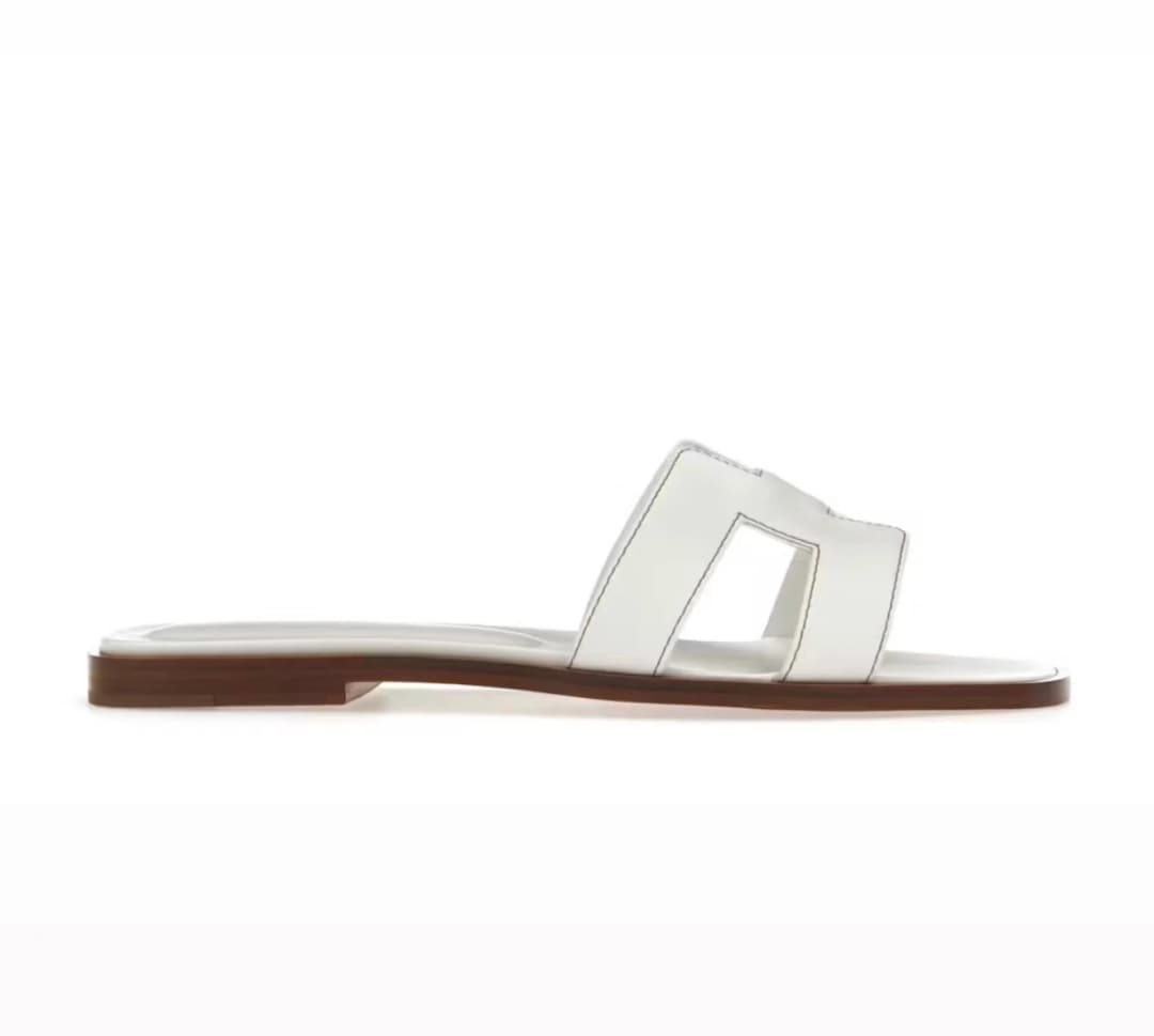 Hermes Oran Sandal Blanc Box Calfskin Leather