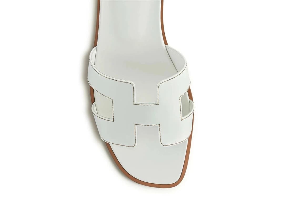 Hermes Oran Sandal Blanc Box Calfskin Leather görsel 4