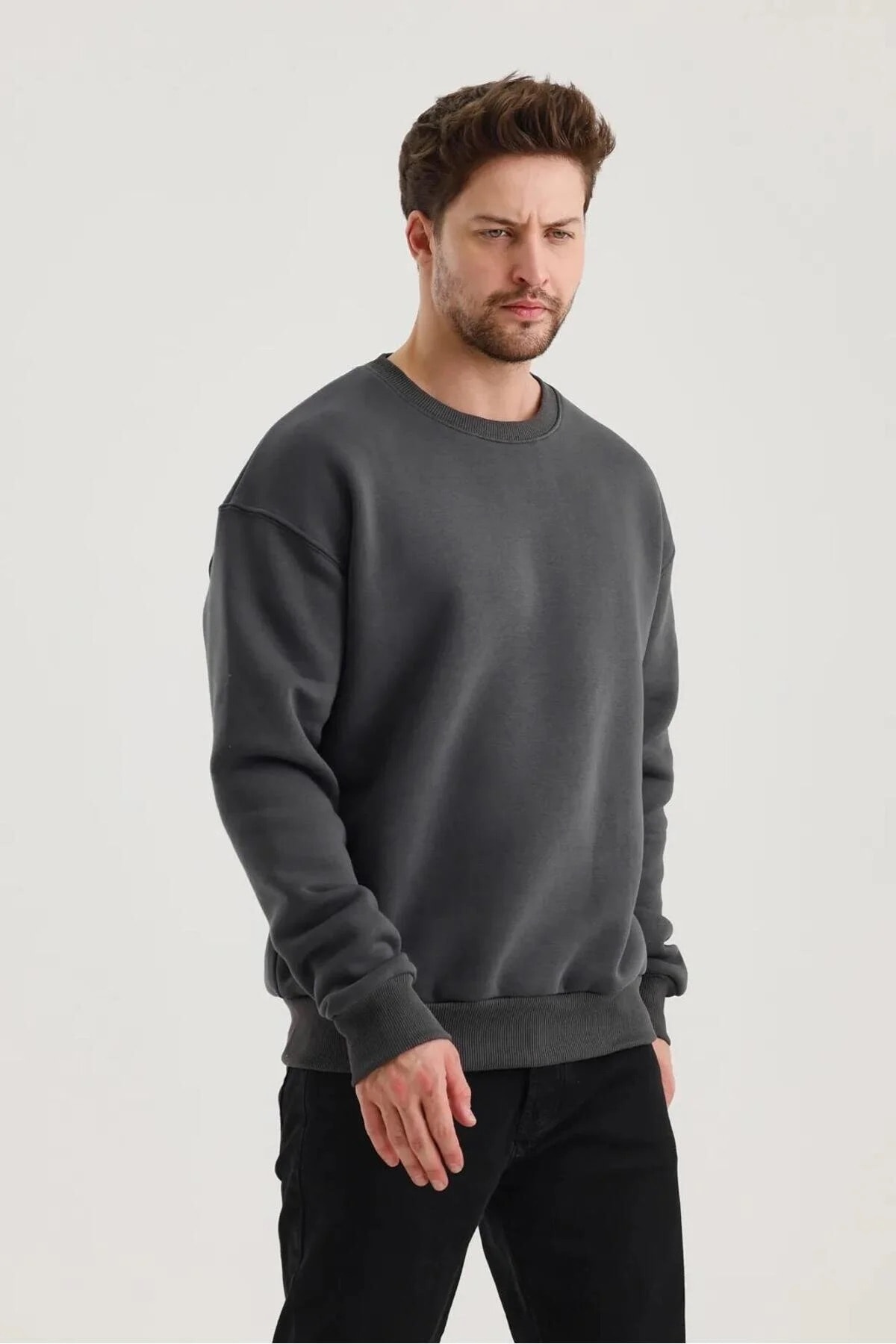 Gri Düz Sweatshirt