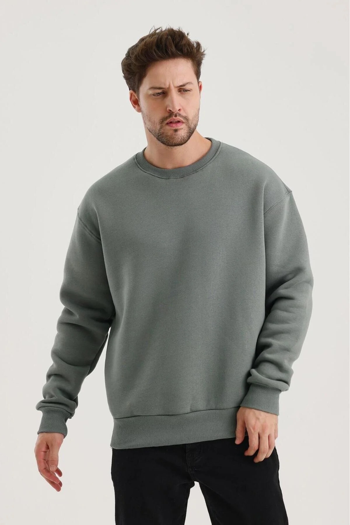 Gri Düz Sweatshirt