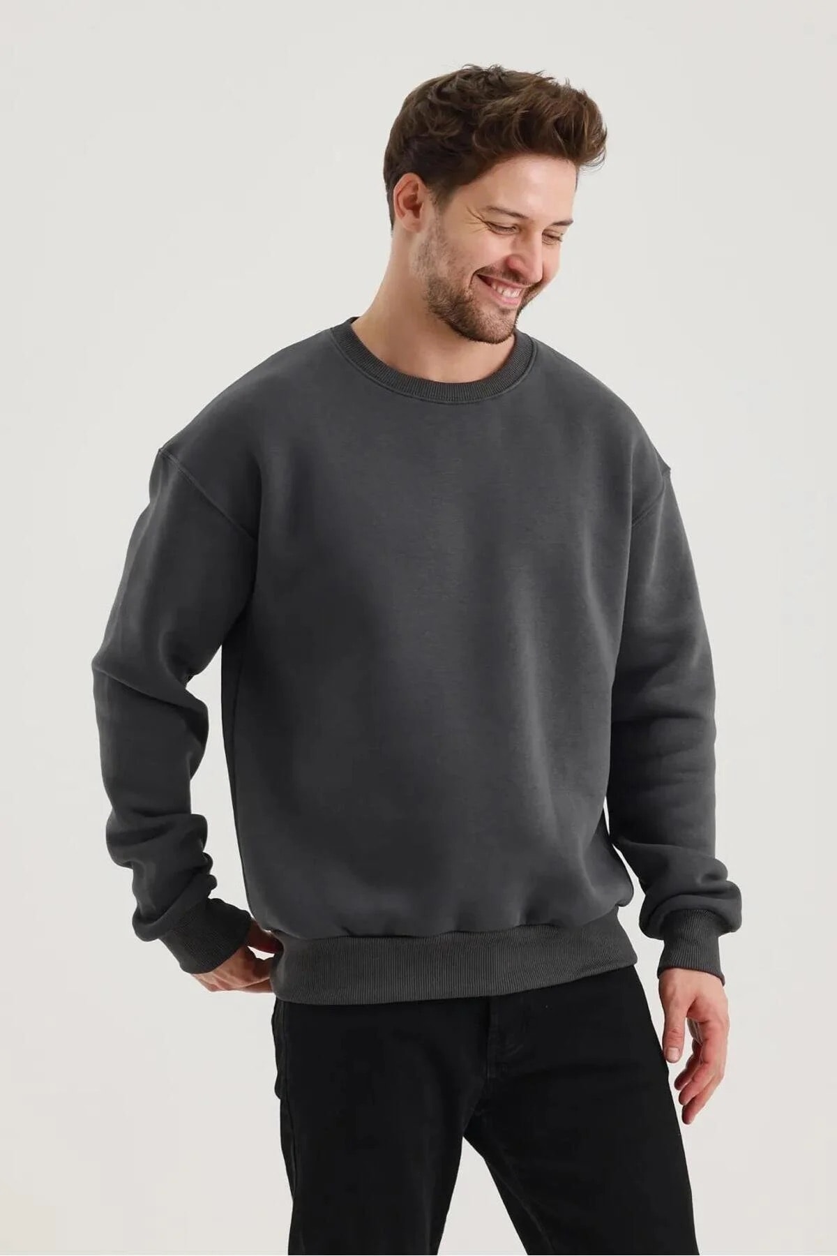 Gri Düz Sweatshirt