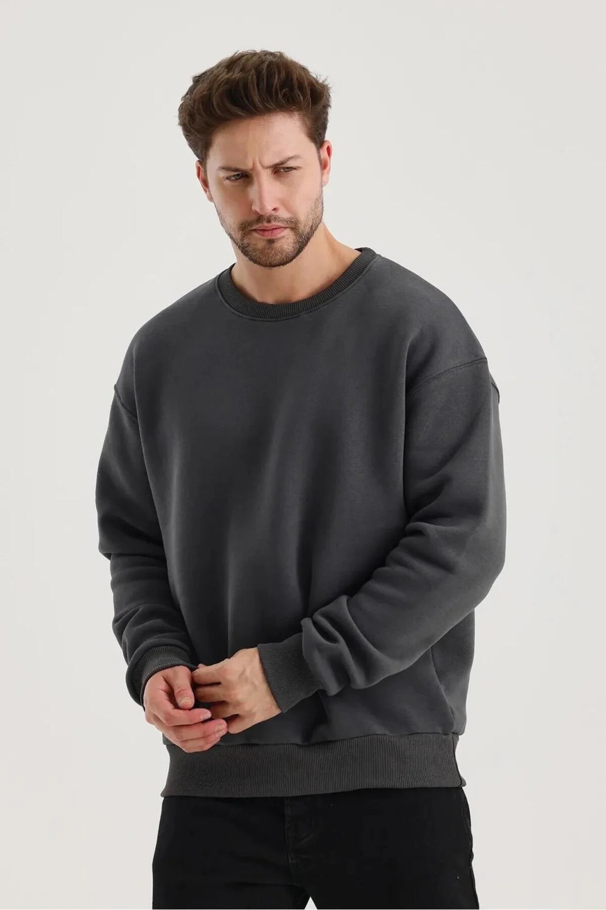 Gri Düz Sweatshirt