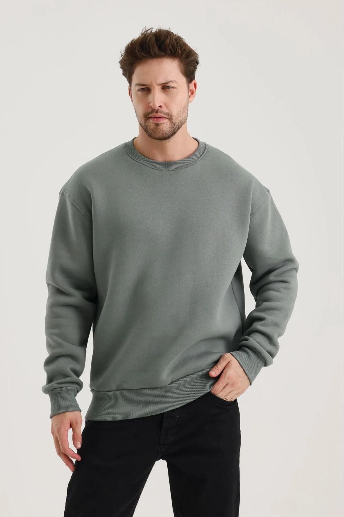 Gri Düz Sweatshirt
