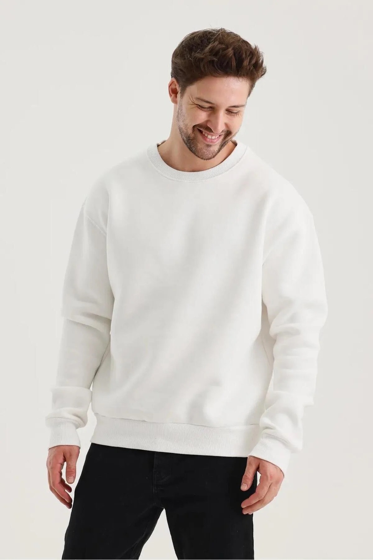 Beyaz Düz Sweatshirt