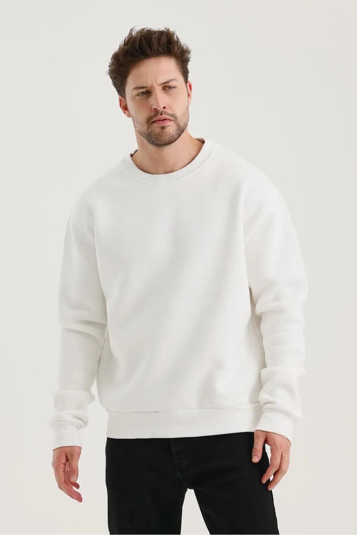 Beyaz Düz Sweatshirt