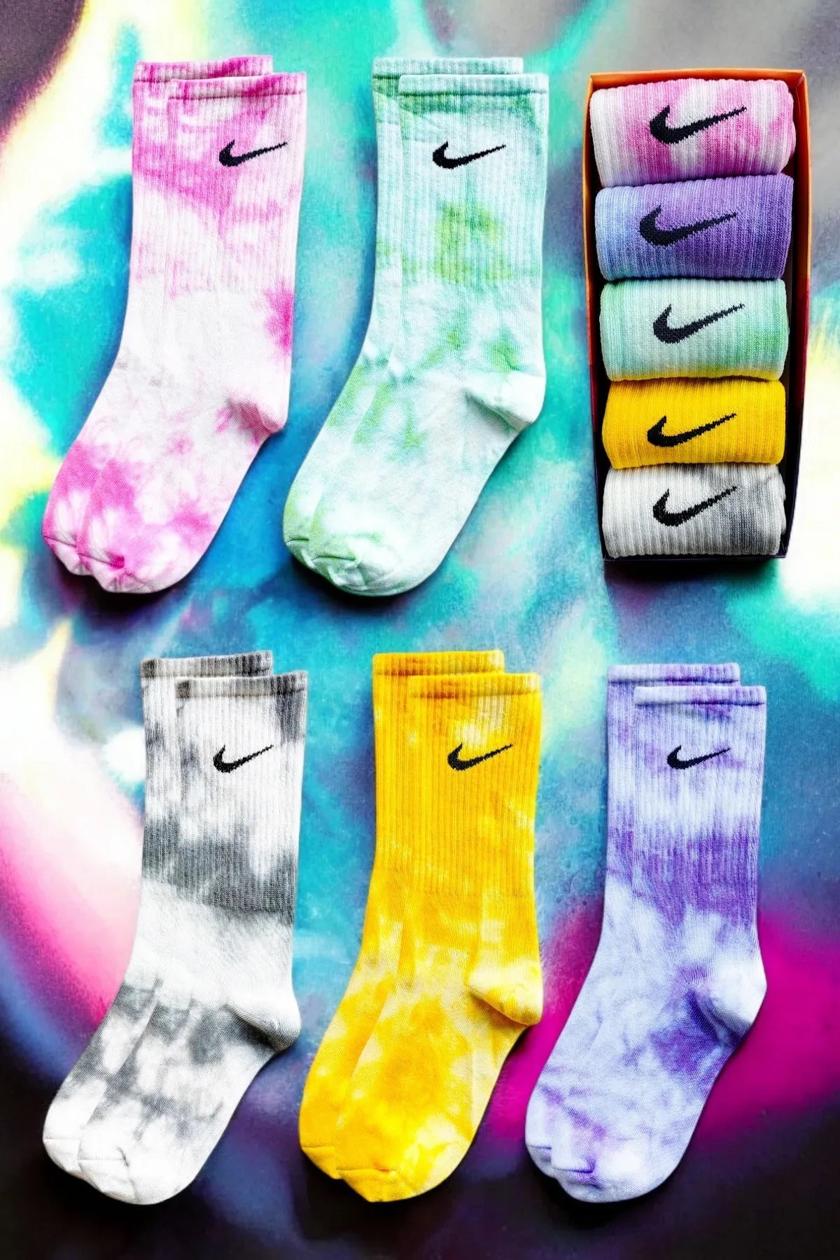 Nike 6'li Özel Kutusunda Desenli Karışık Renkli Unisex Çorap