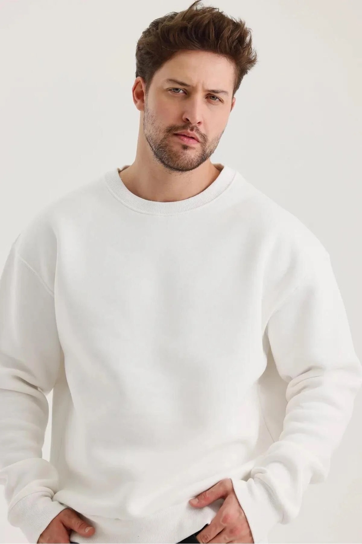 Beyaz Düz Sweatshirt
