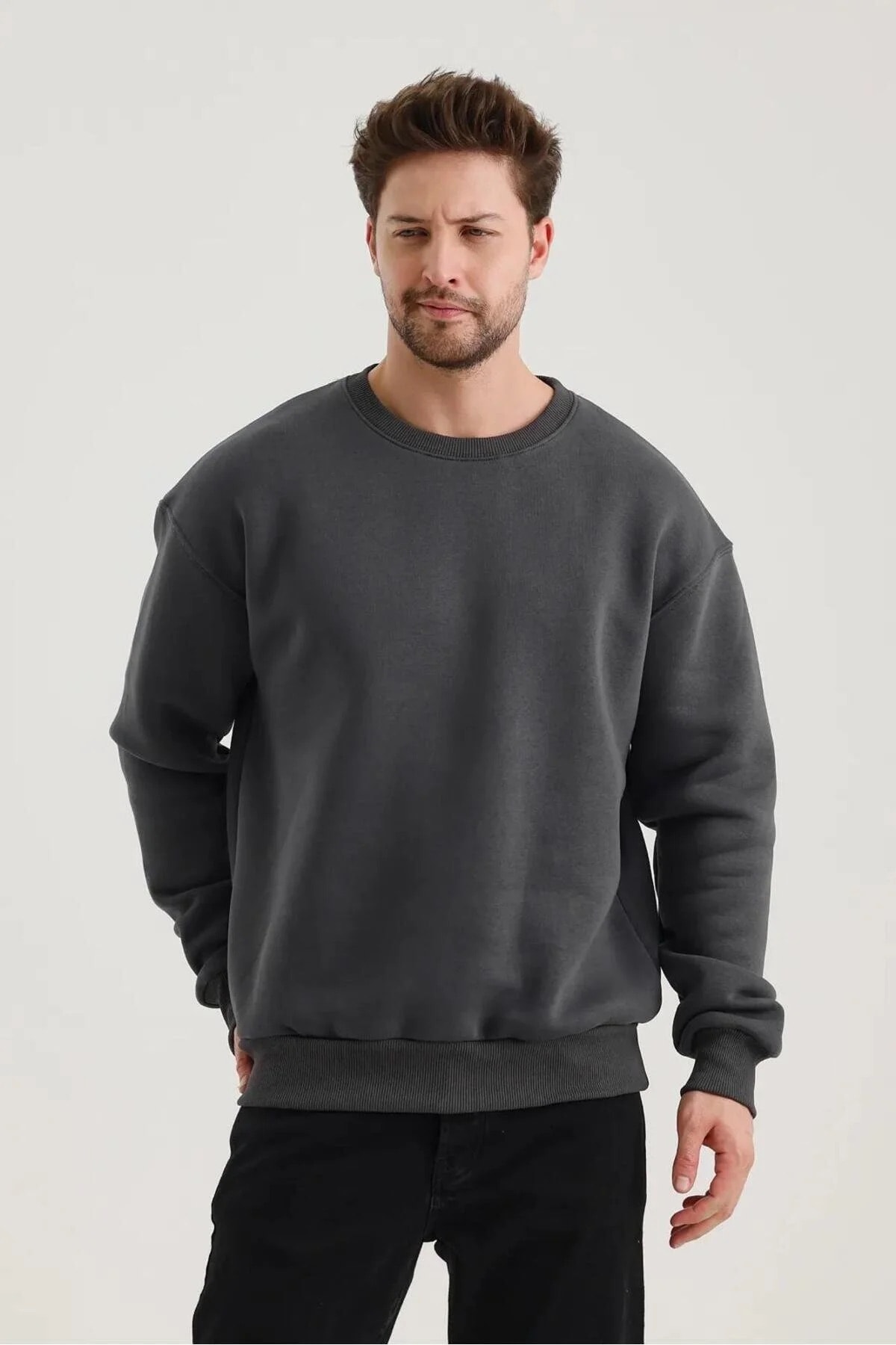 Gri Düz Sweatshirt