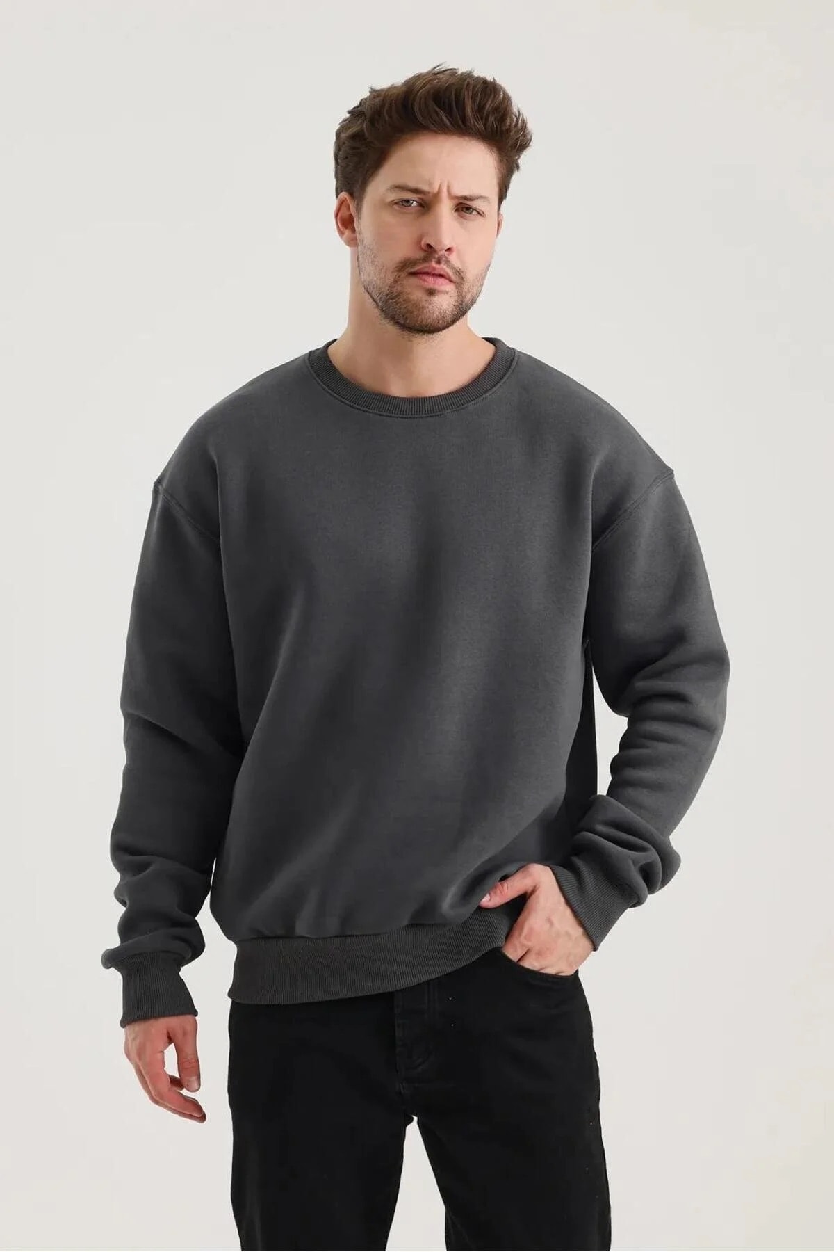 Gri Düz Sweatshirt