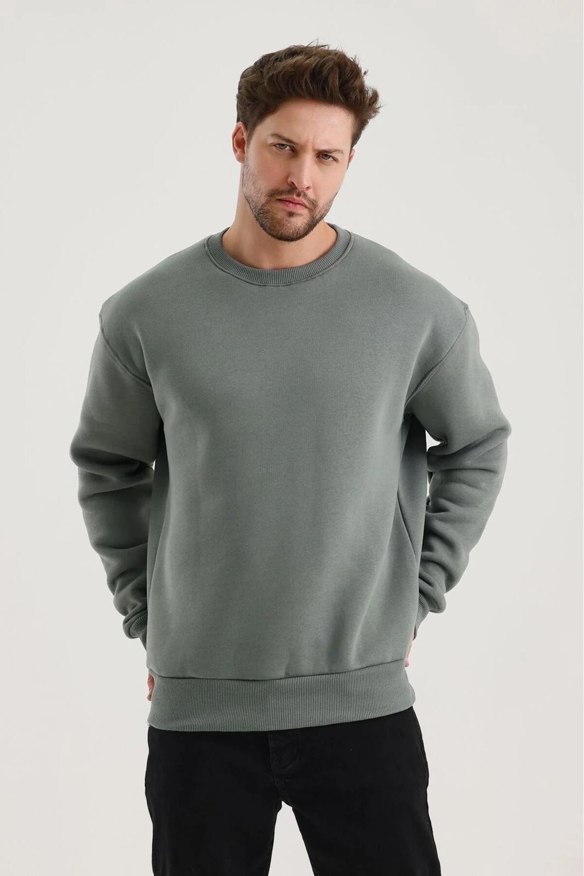 Gri Düz Sweatshirt
