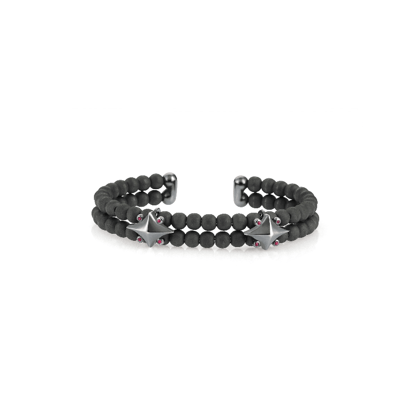 Initial Collection Ruby Stone Silver Bracelet - Matte Black