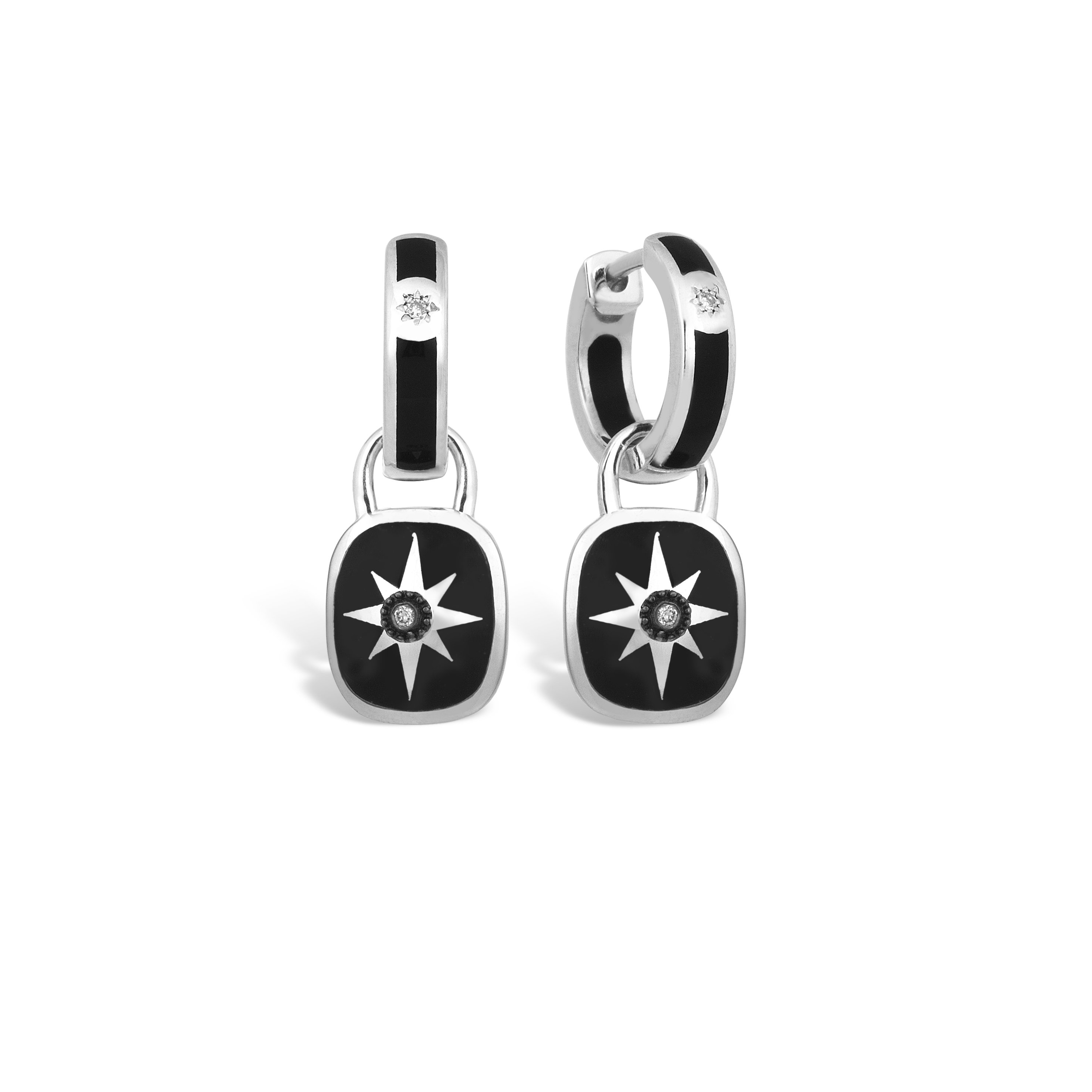 Charm & More Oval Diamond Enamel Earrings - Black