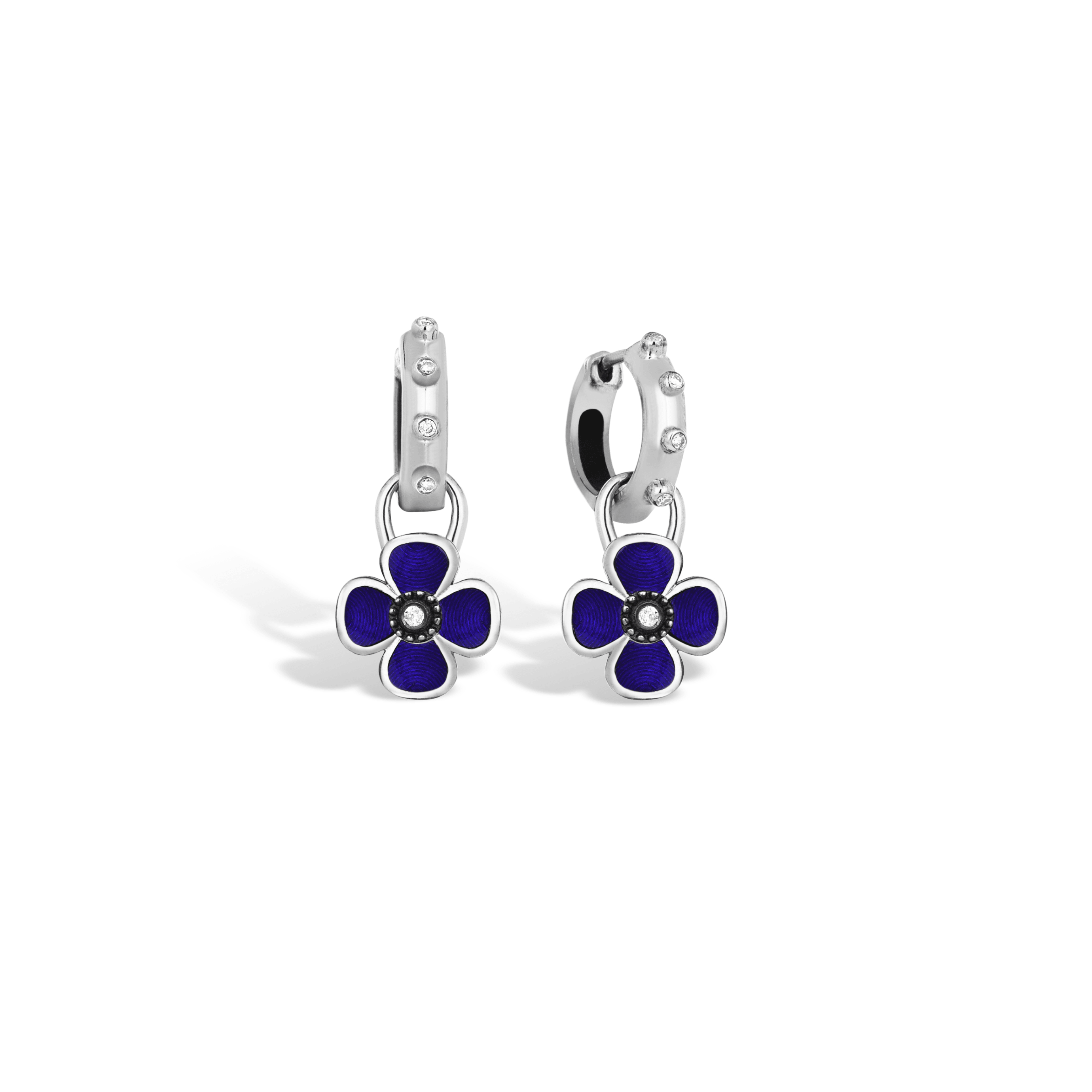 Charm & More Clover Diamond-Studded Enamel Earrings - Blue 