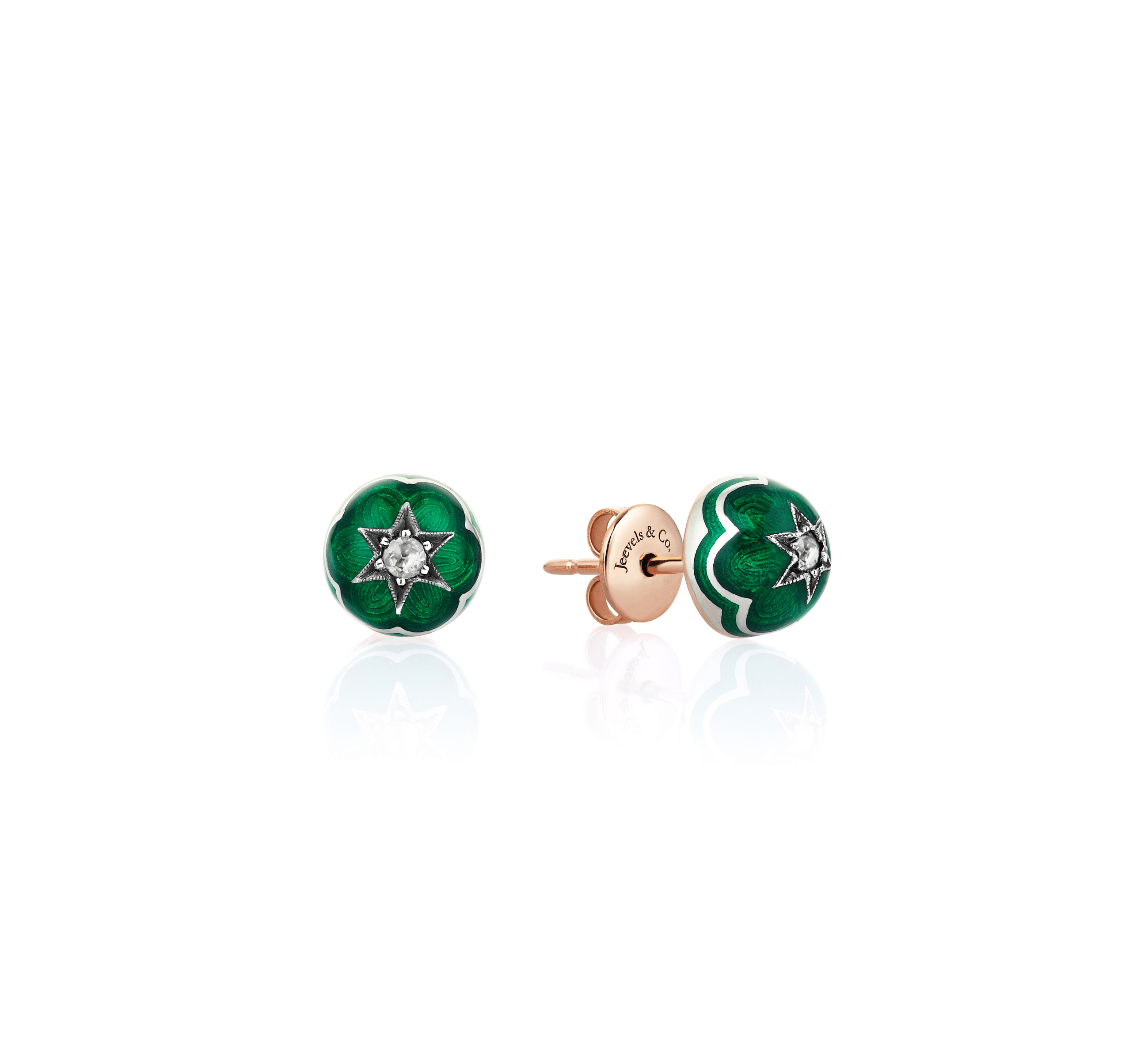 Istanbul Series Round Enamel Diamond Stone Gold Women's Earrings - Green