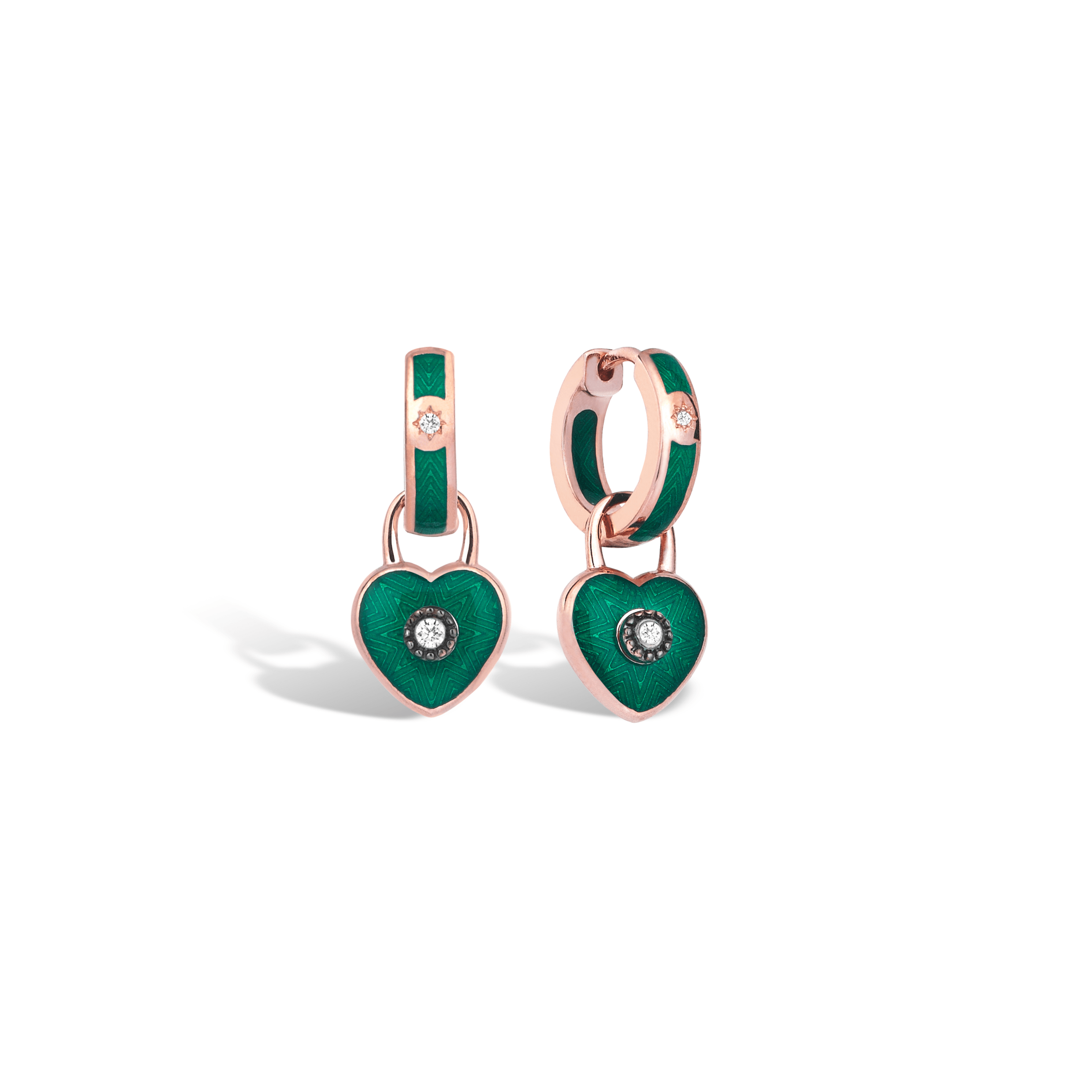 Charm & More Heart Diamond Enamel Earrings - Green