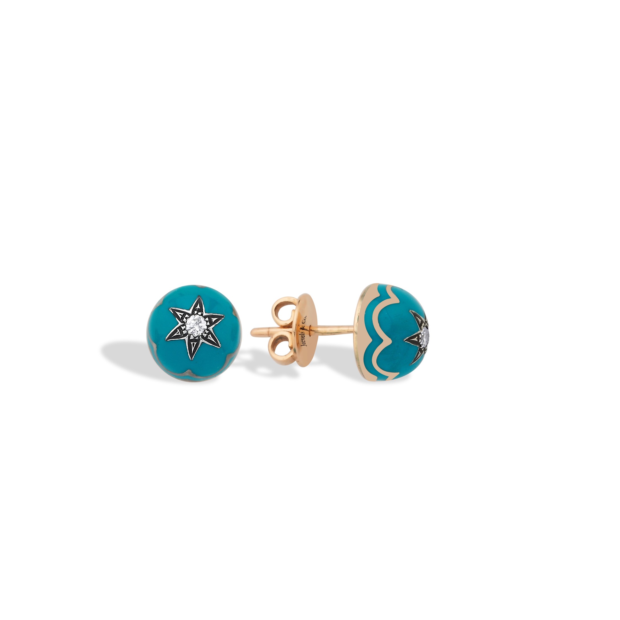 Istanbul Series Round Enamel Diamond Stone Gold Women's Earrings - Turquoise