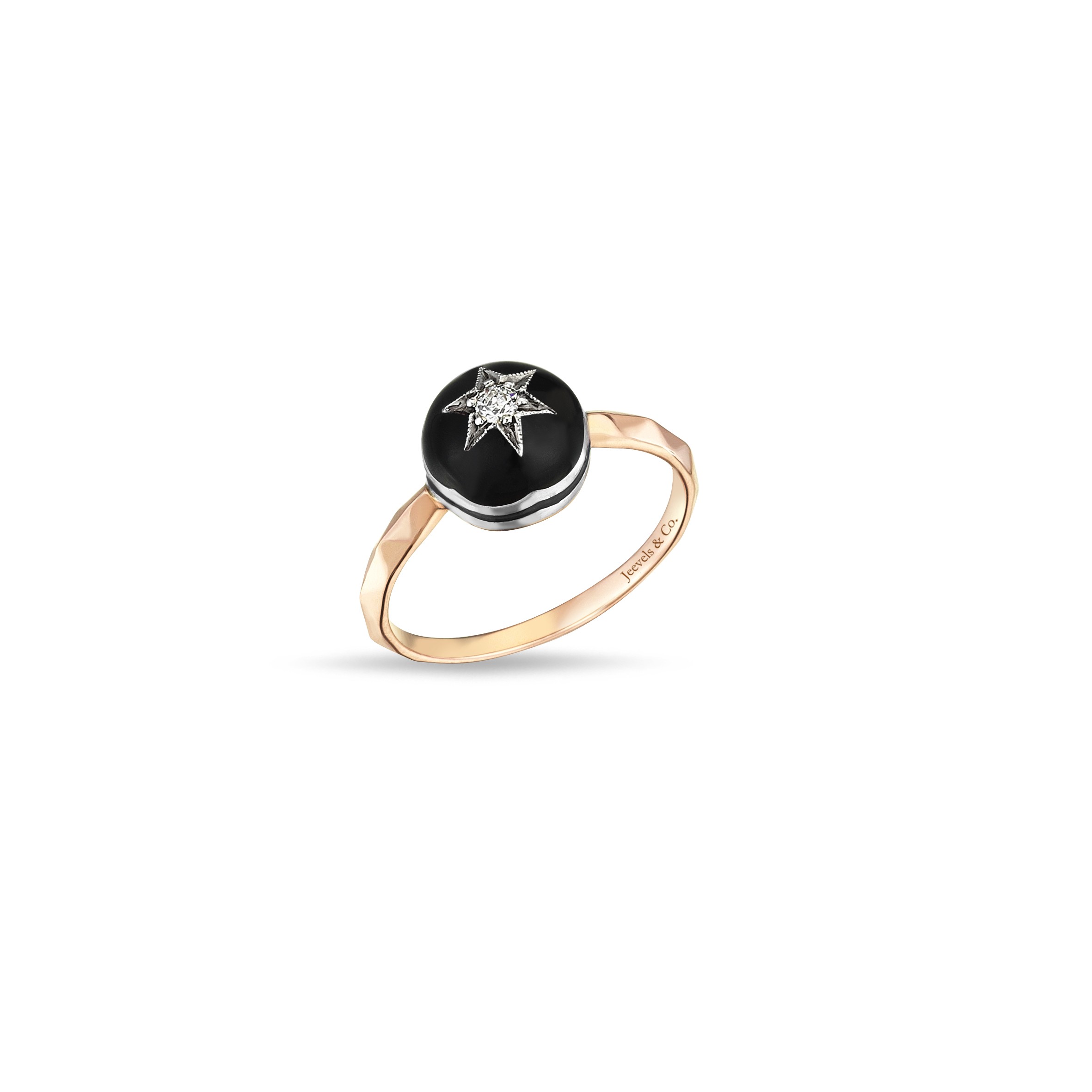 Istanbul Series Round Enamel Diamond Stone Gold Women's Ring - Black