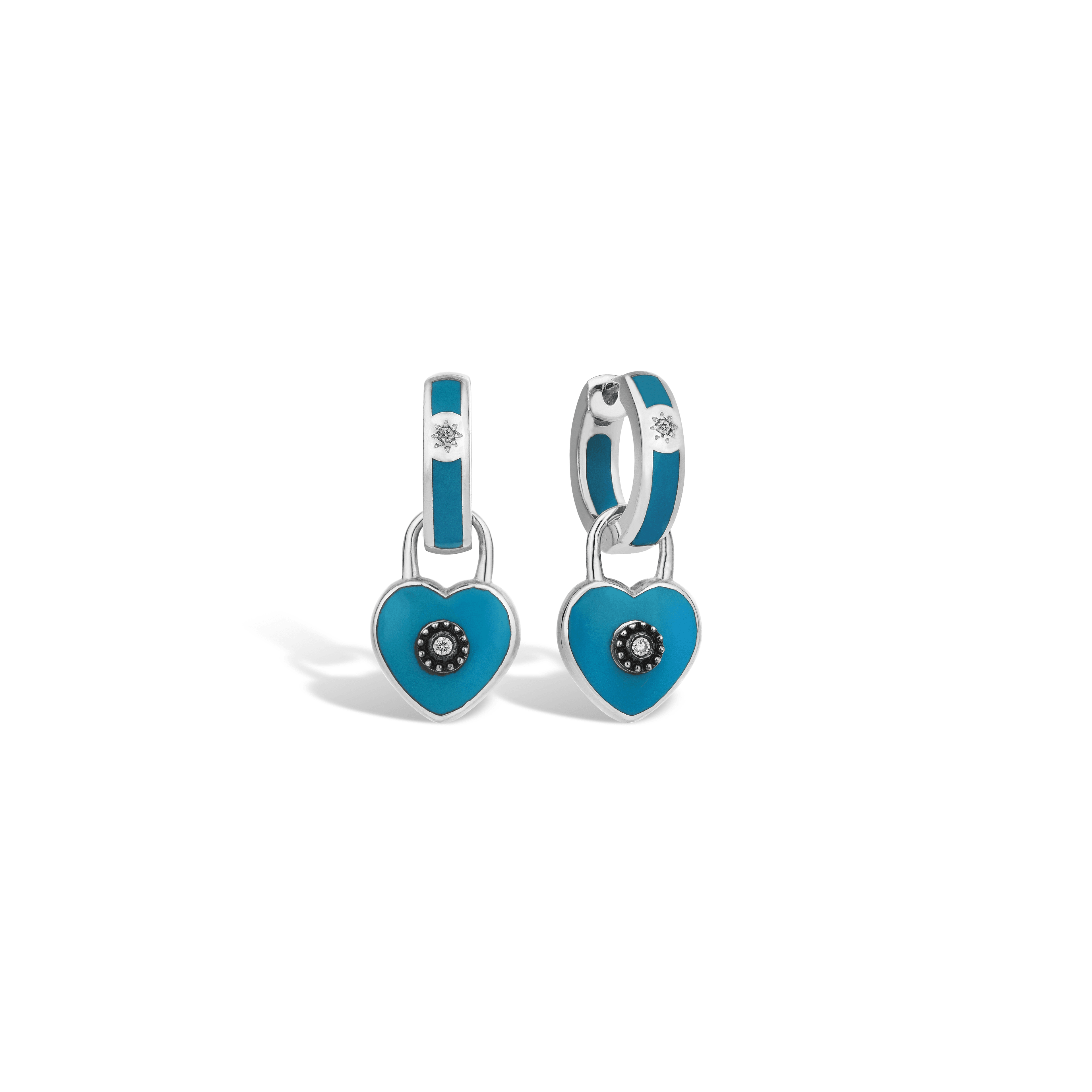 Charm & More Heart Diamond Enamel Earrings - Turquoise