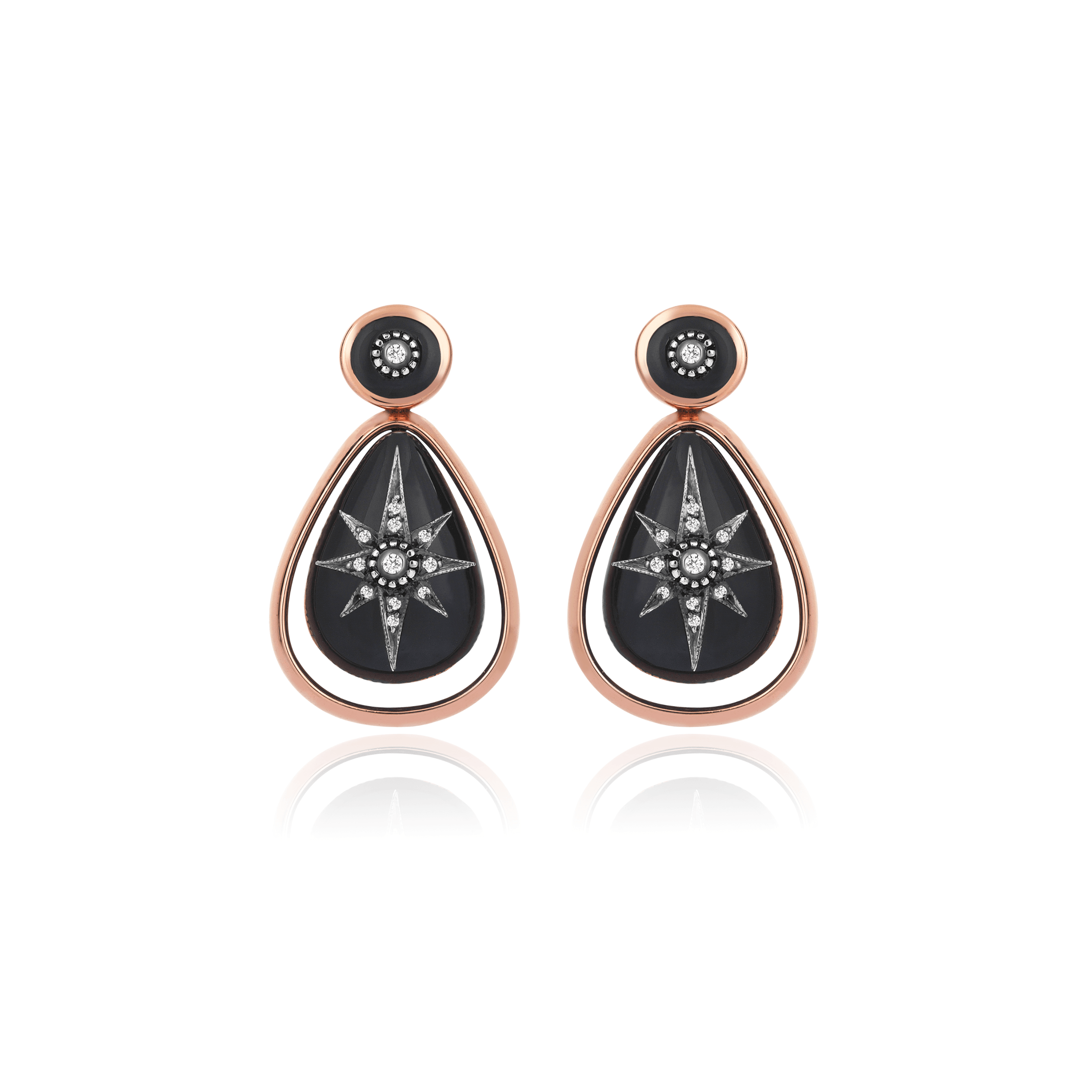 Istanbul Series Drop Enamel Gold Women's Diamond Earrings - Black