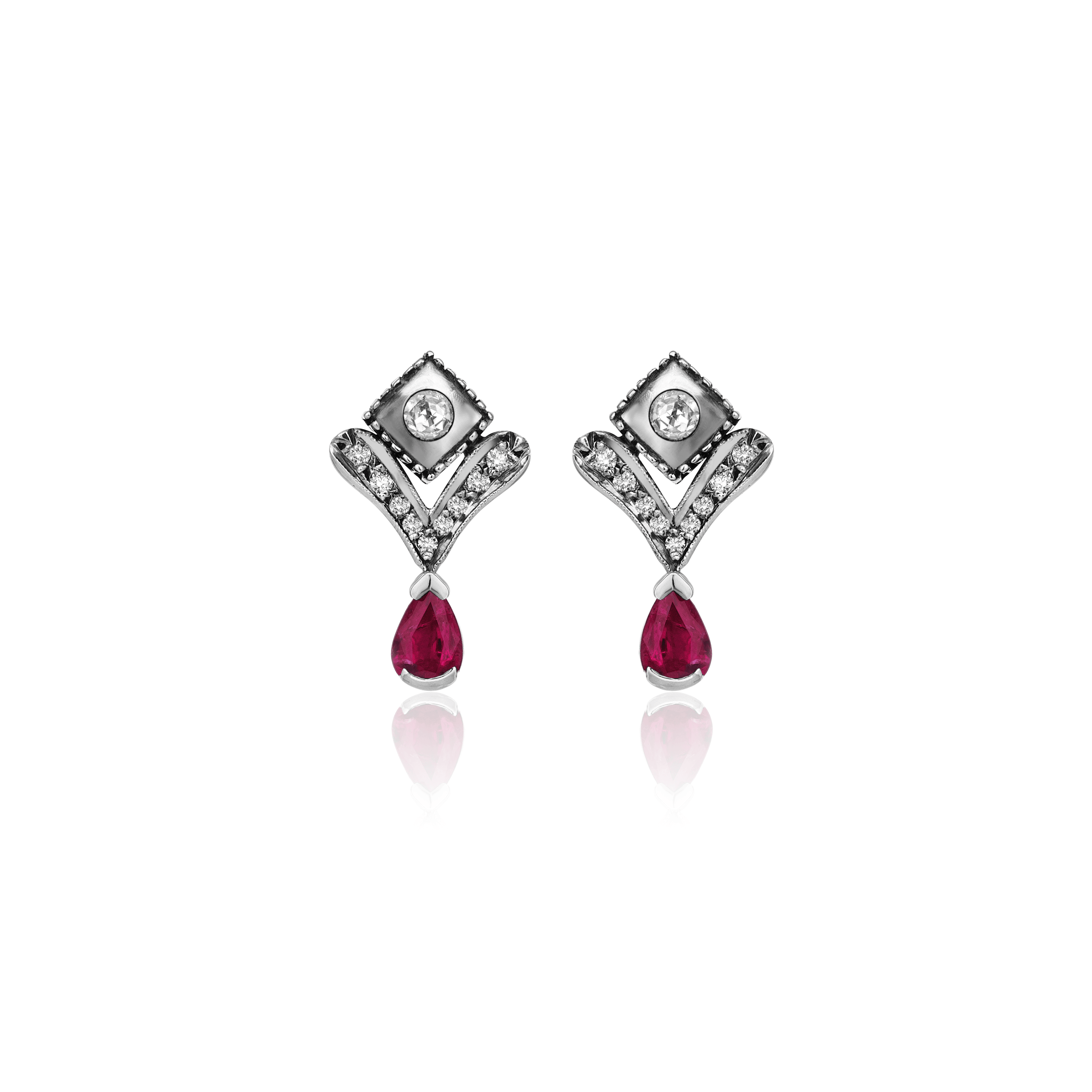 Istanbul Series Diamond Stone Women's Gold Earrings - Ruby