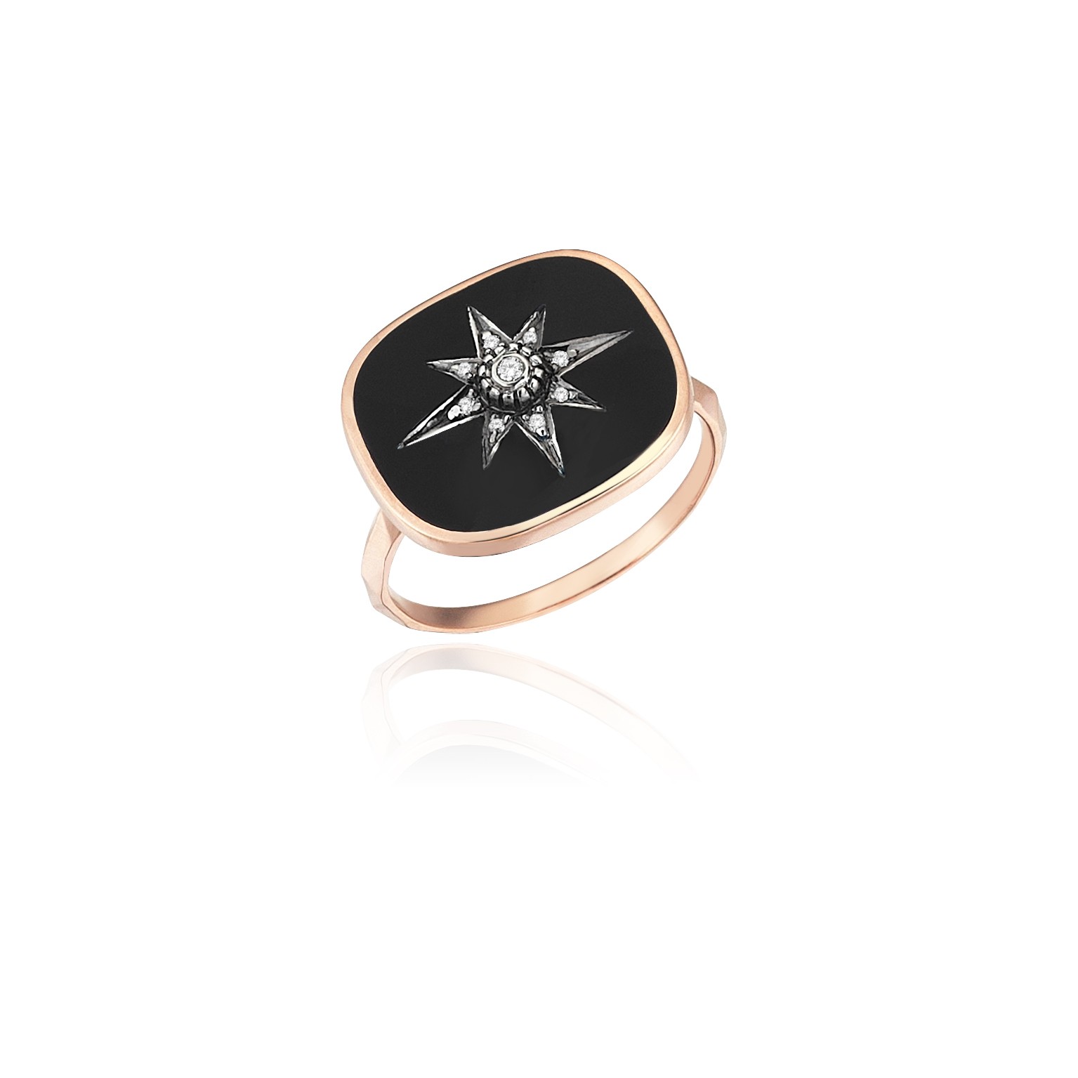 Istanbul Series Oval Enamel Diamond Stone Gold Ring - Black