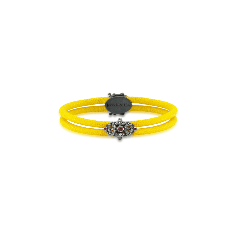 Initial Collection Stingray Skin Ruby Diamond Silver Bracelet - Yellow