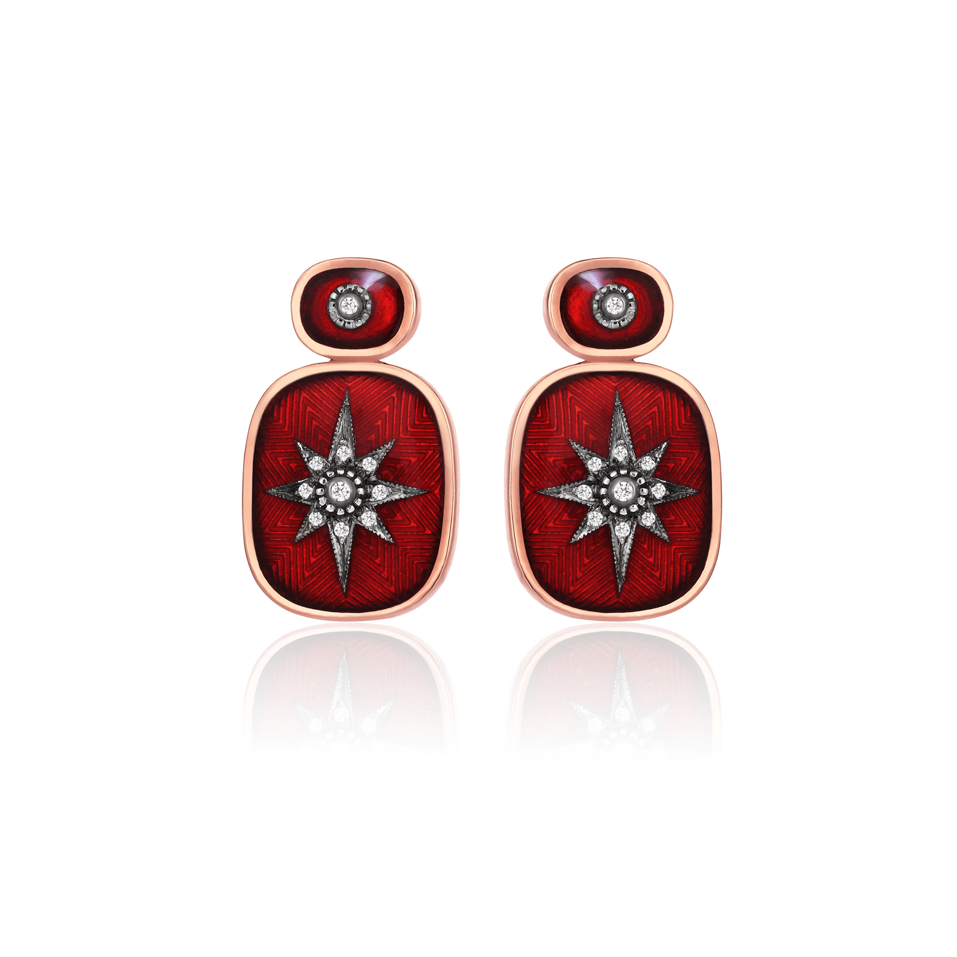 Istanbul Series Oval Enamel Diamond Stone Rose Gold Women's Earrings - Red