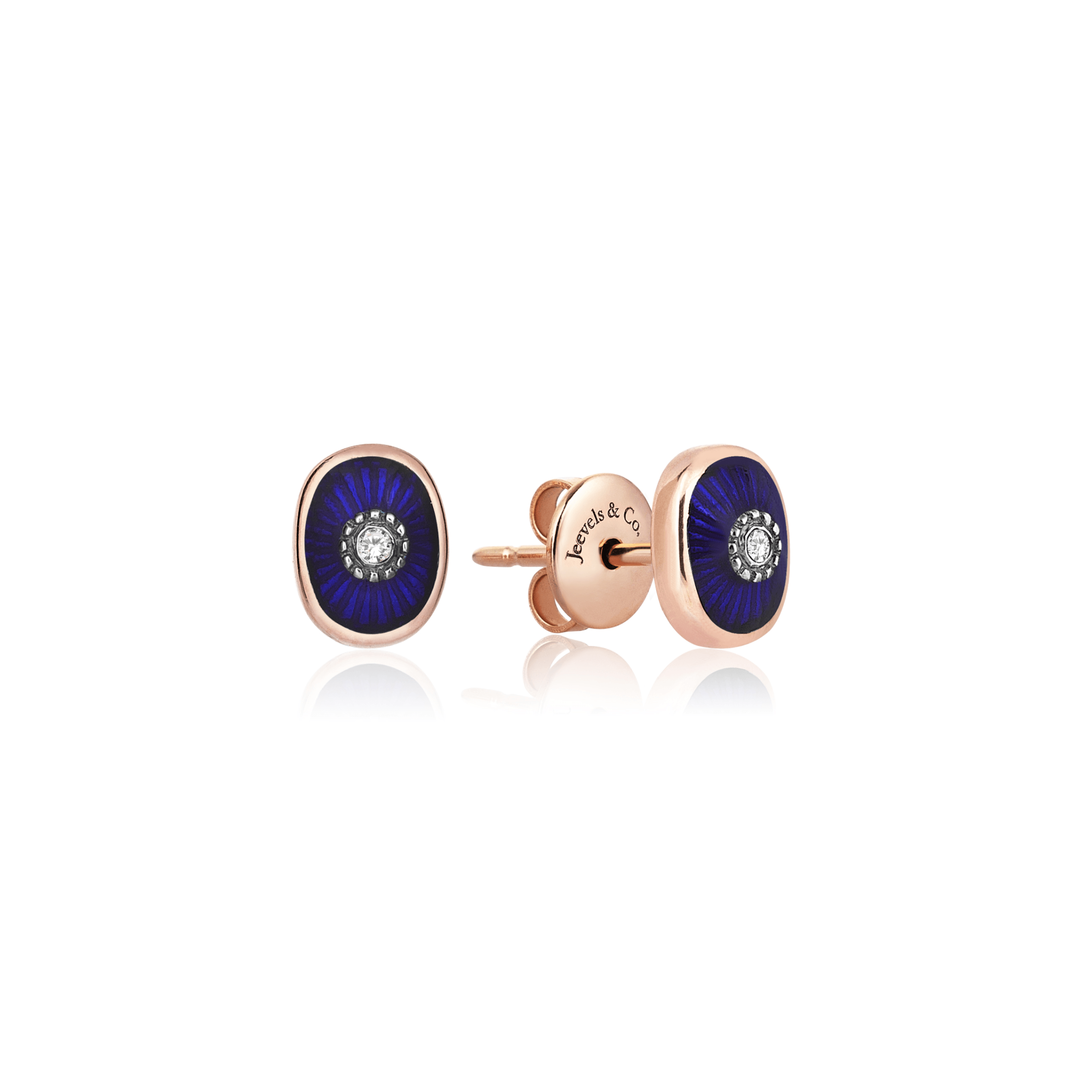 Istanbul Series Oval Diamond Gold Women's Earrings - Blue 