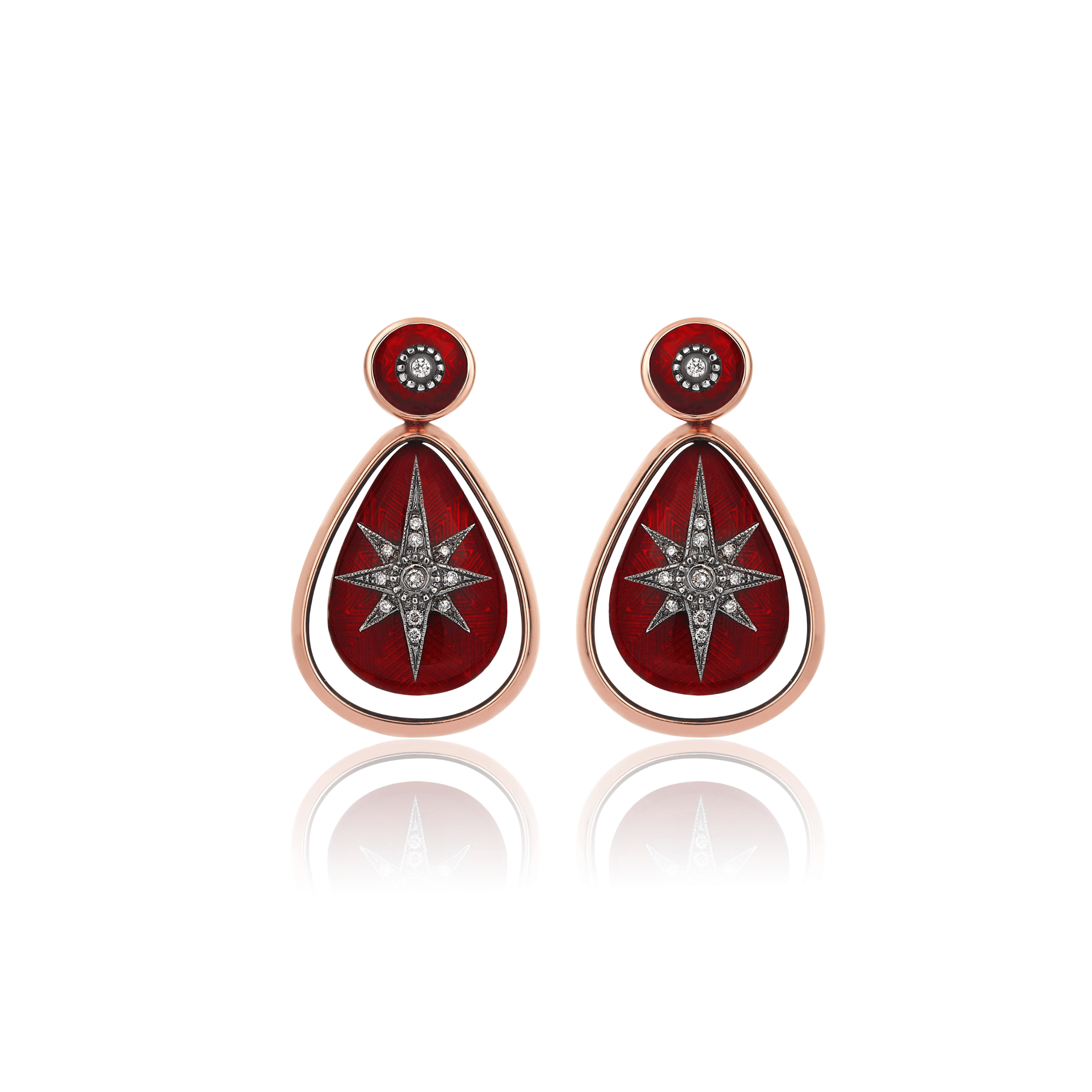 Istanbul Series Drop Enamel Gold Women's Diamond Earrings - Red