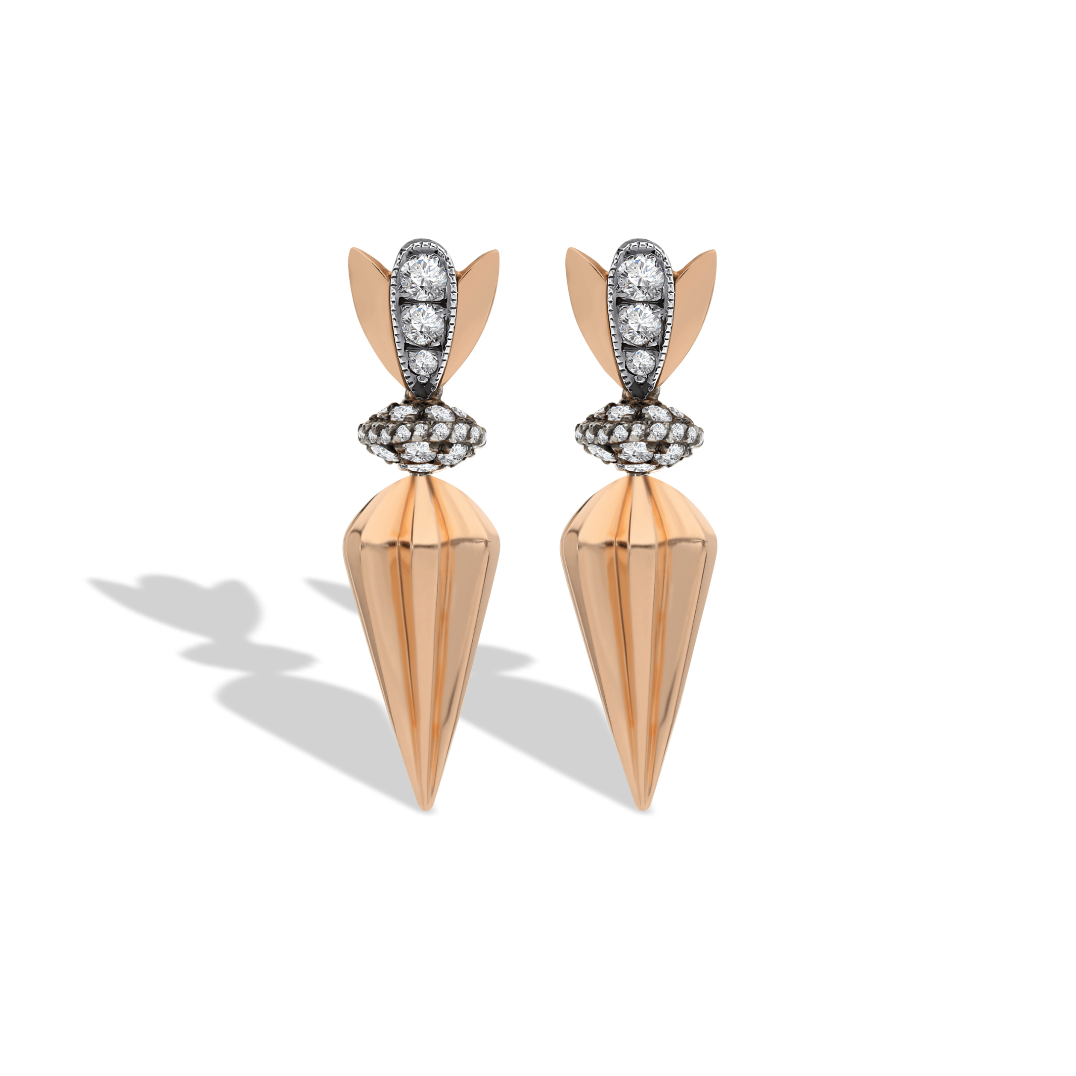 Nature Reflection Cone Diamond Stone Women's Gold Earrings