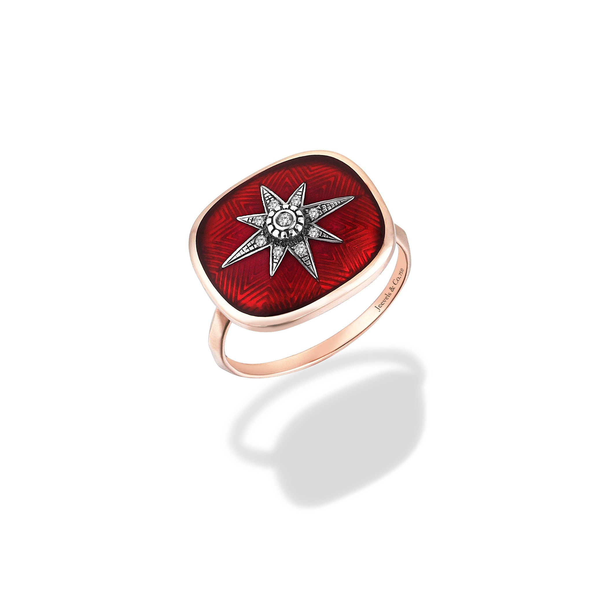 Istanbul Series Oval Enamel Diamond Stone Gold Ring - Red