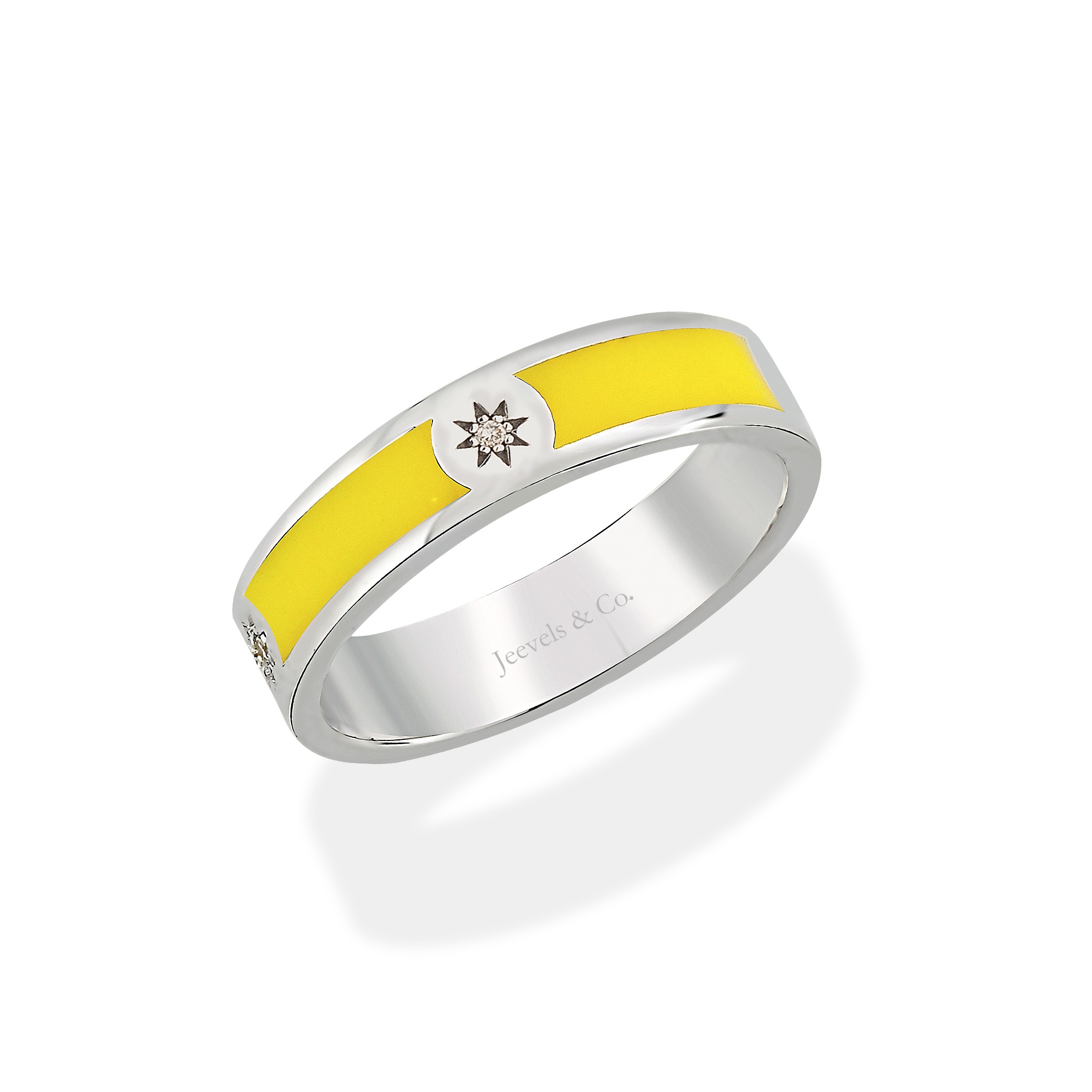 Charm & More Diamond Enamel Silver Ring - Yellow