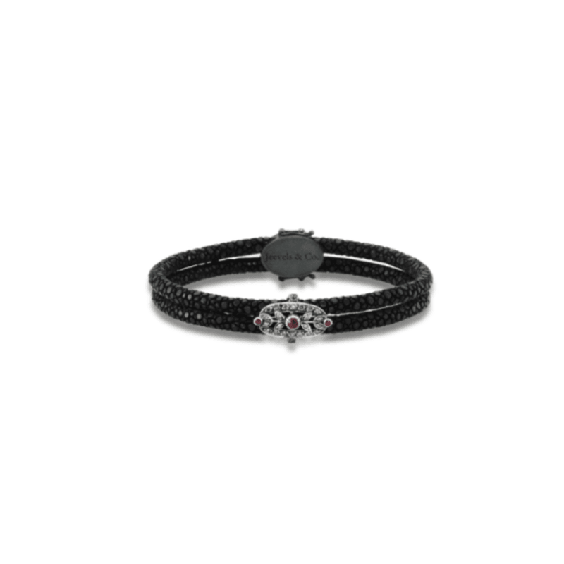 Initial Collection Stingray Skin Ruby Diamond Silver Bracelet - Black