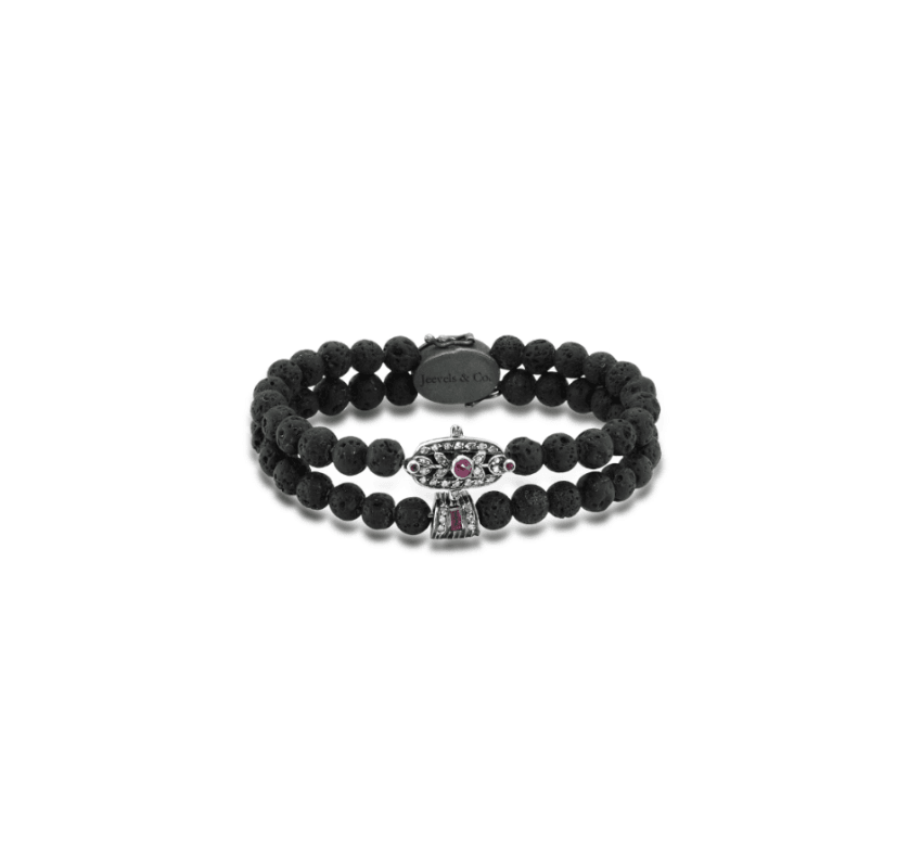 Initial Collection Lava Stone Ruby Diamond Silver Bracelet