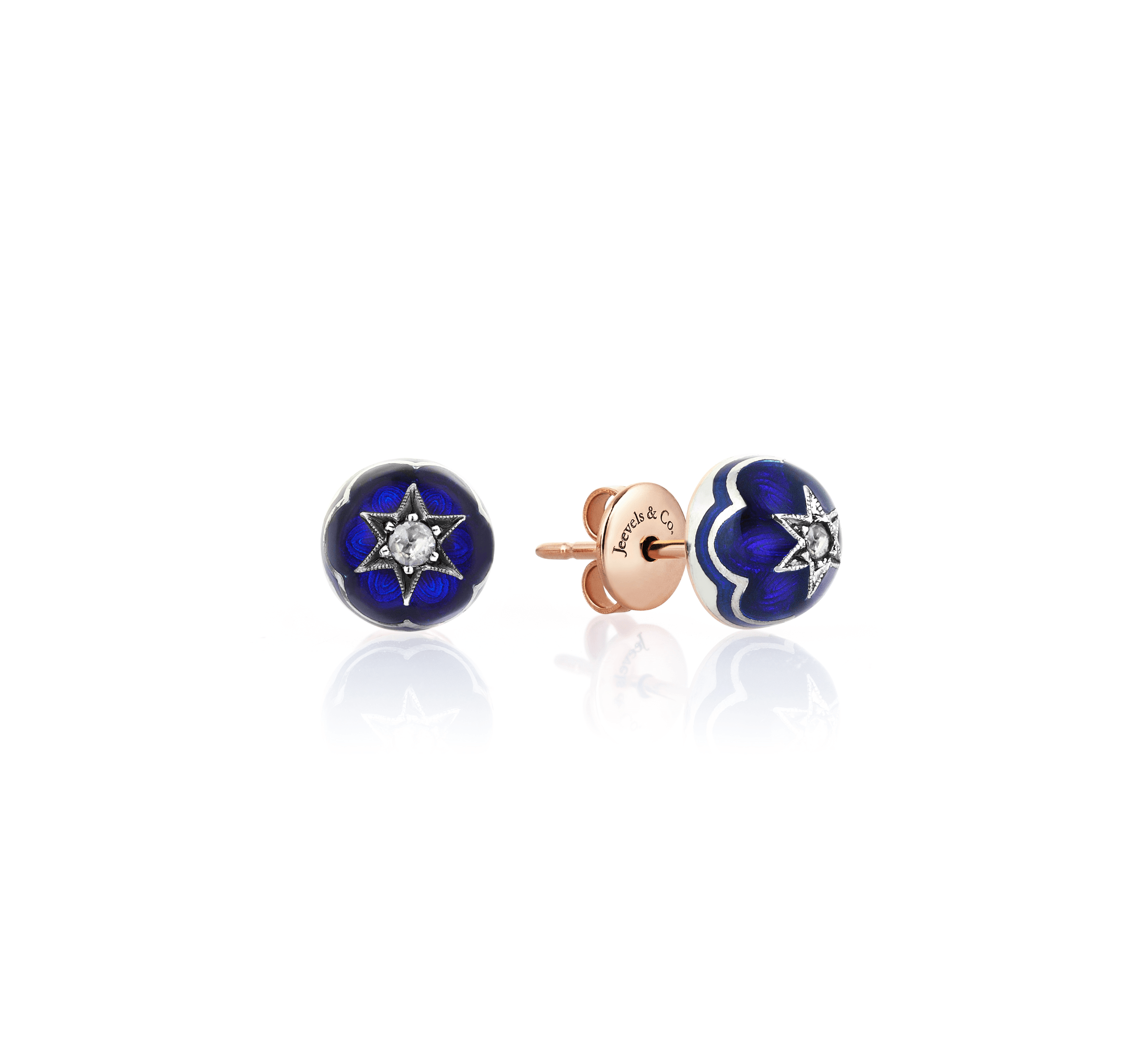 Istanbul Series Round Enamel Diamond Stone Gold Women's Earrings - Blue 